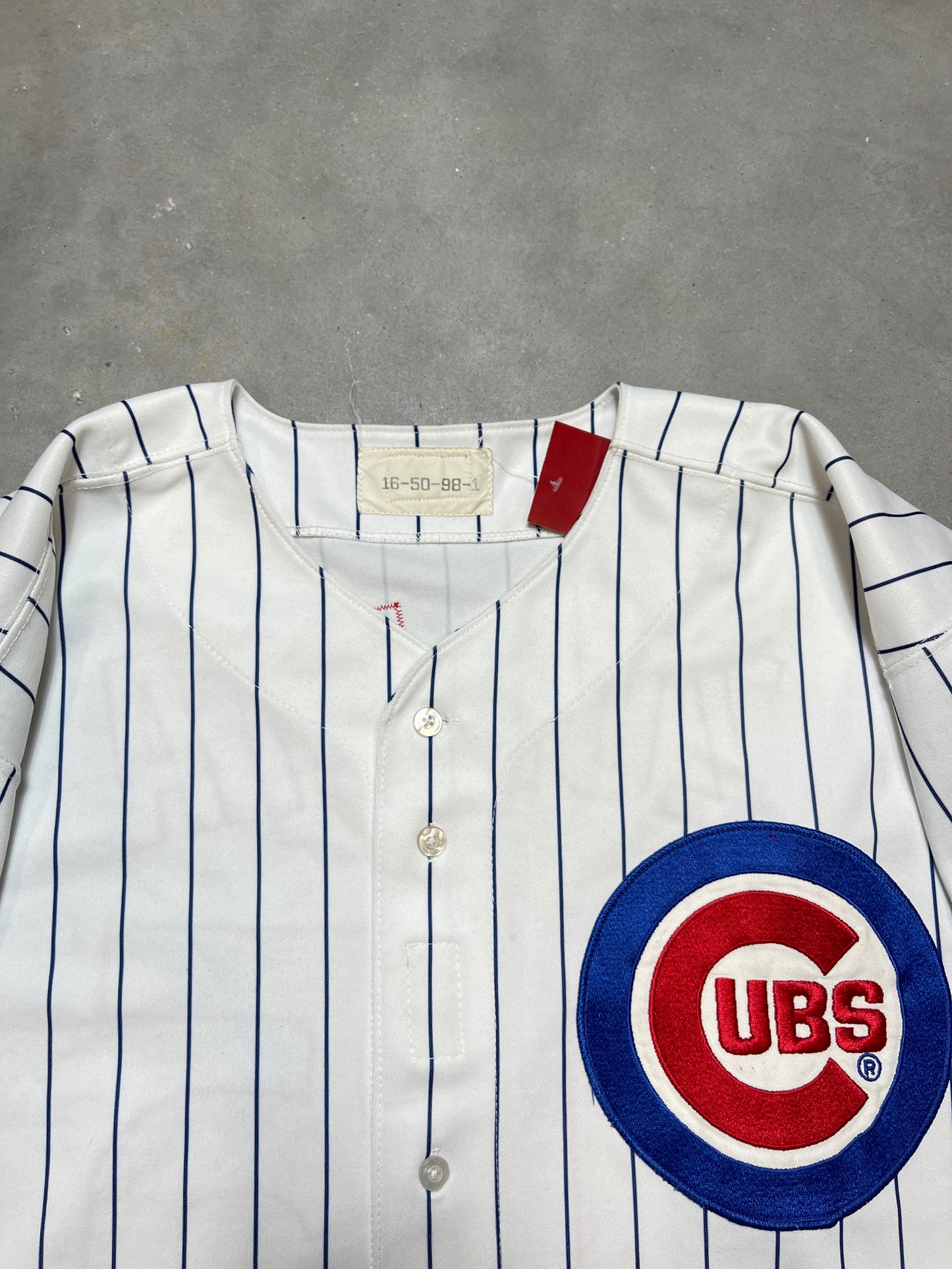 1998 Chicago Cubs Julio Zuleta Game Worn MLB Russell Athletic Home White Pinstriped Harry Carey Patch Jersey (50/XXL)