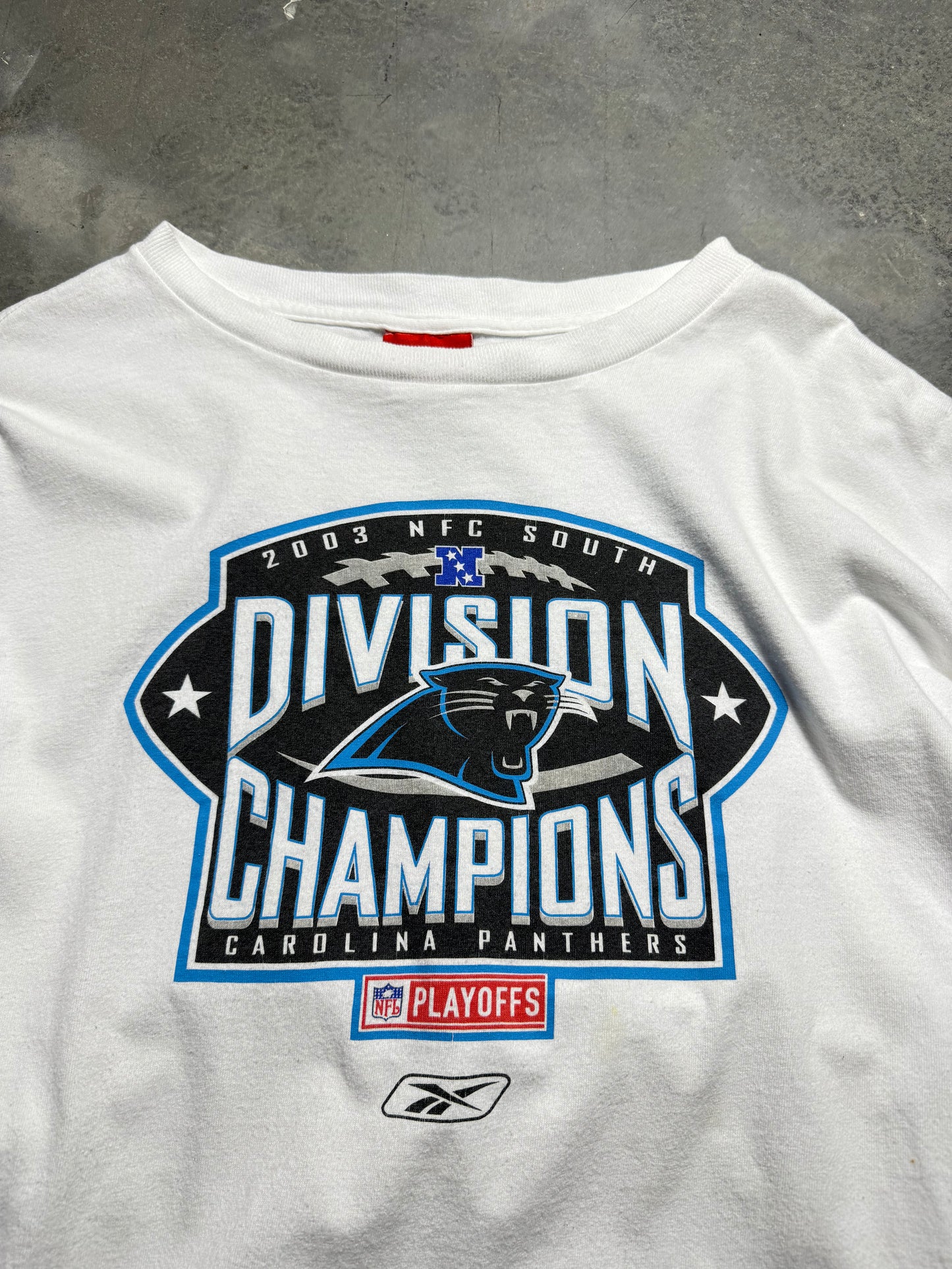 2003 Carolina Panthers NFC South Division Champions Vintage White Reebok NFL Tee (XXL)