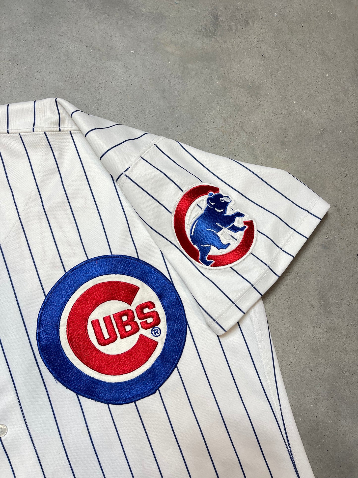 1998 Chicago Cubs Julio Zuleta Game Worn MLB Russell Athletic Home White Pinstriped Harry Carey Patch Jersey (50/XXL)