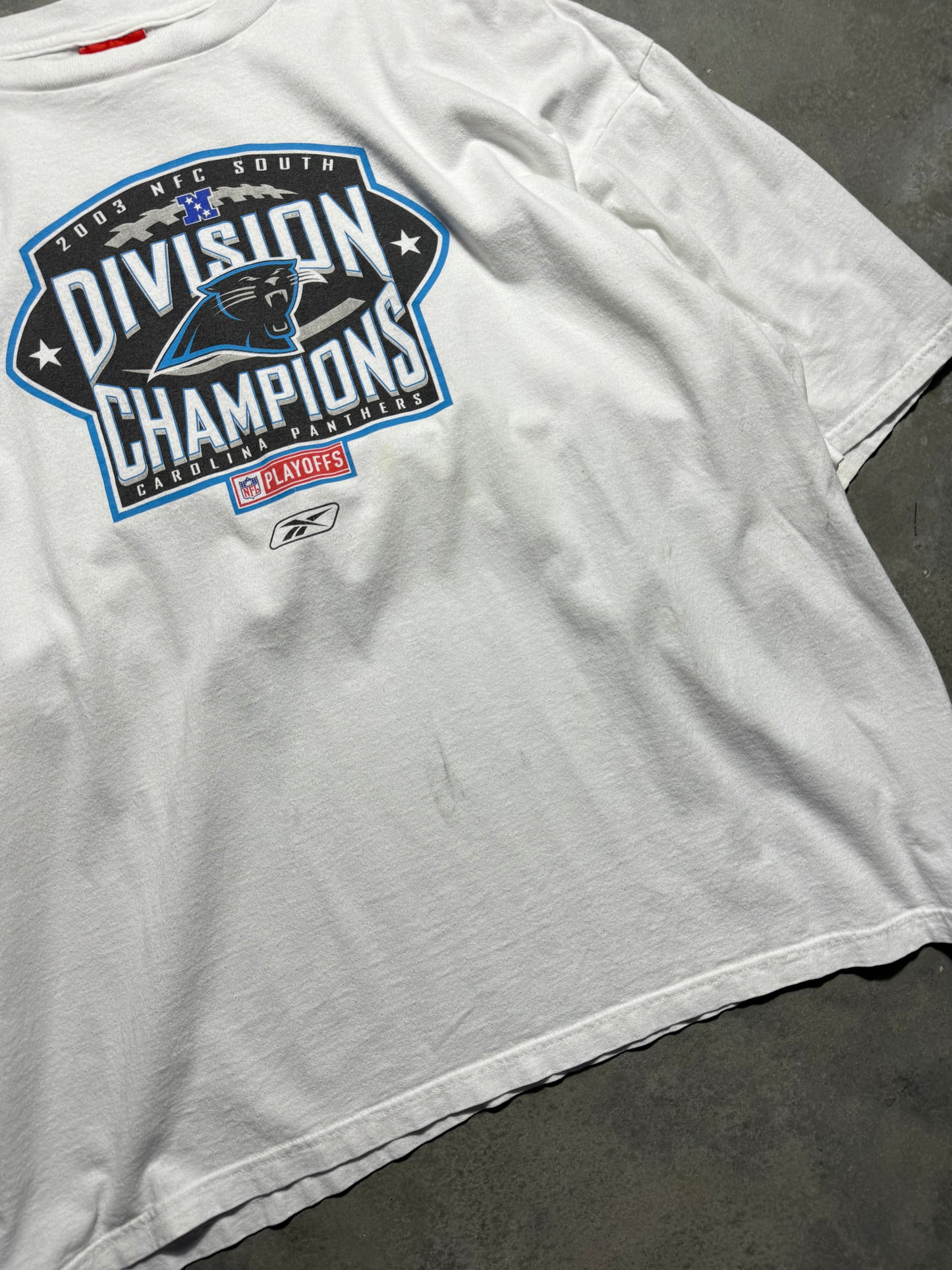 2003 Carolina Panthers NFC South Division Champions Vintage White Reebok NFL Tee (XXL)