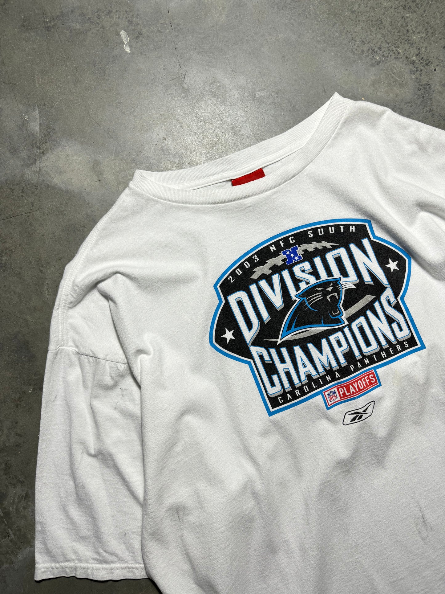 2003 Carolina Panthers NFC South Division Champions Vintage White Reebok NFL Tee (XXL)