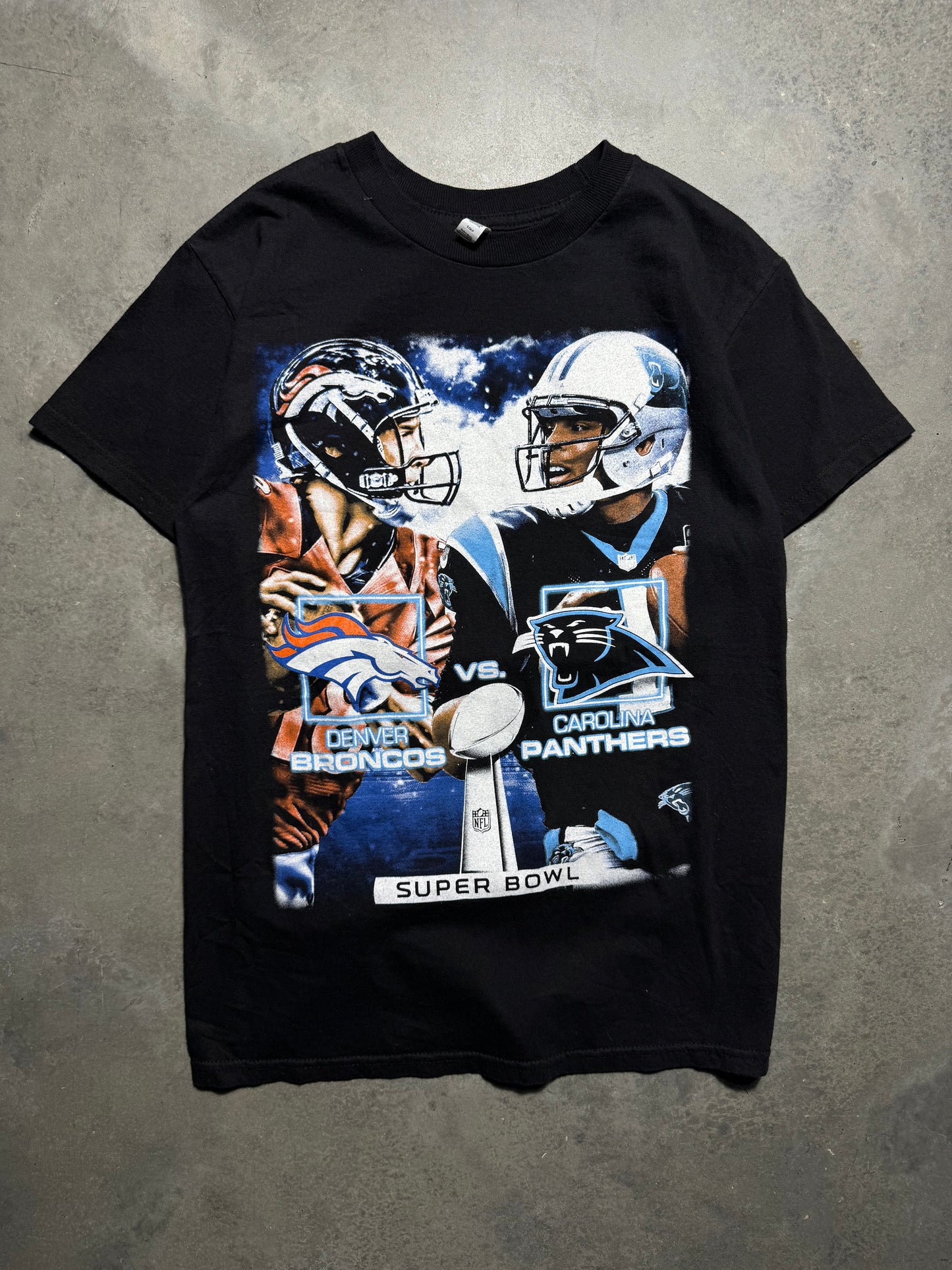 2016 Carolina Panthers vs. Denver Broncos Super Bowl 50 Manning Newton Match Up NFL Tee (Small)