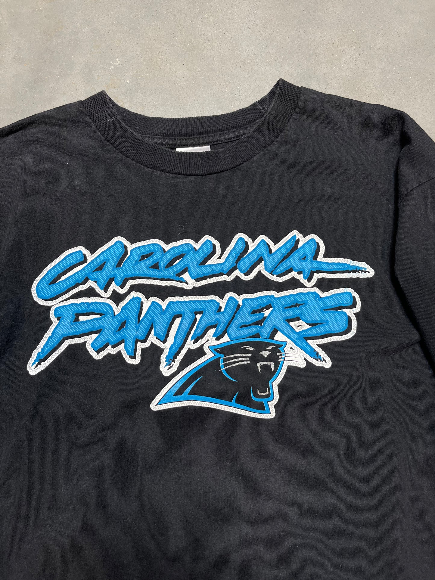 00’s Carolina Panthers Vintage Cat Scratch Font NFL Longsleeve Tee (Large)