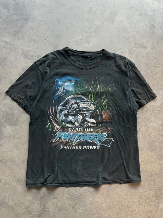 90’s Carolina Panthers Vintage Faded Panthers Power Jungle Scene NFL Tee (XL)