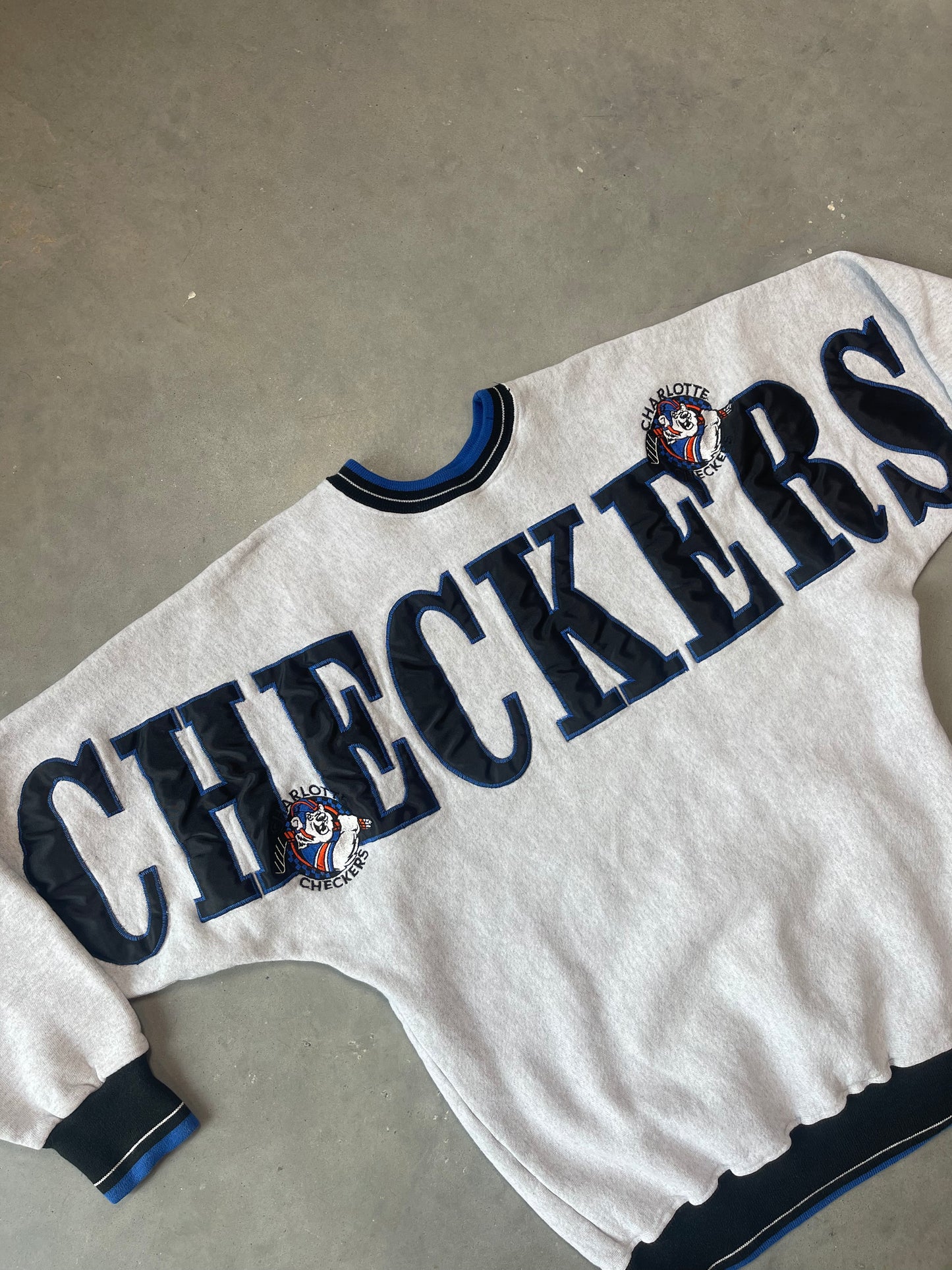 90’s Charlotte Checkers Vintage Legends Embroidered Spellout Legends ECHL Hockey Crewneck (Medium)