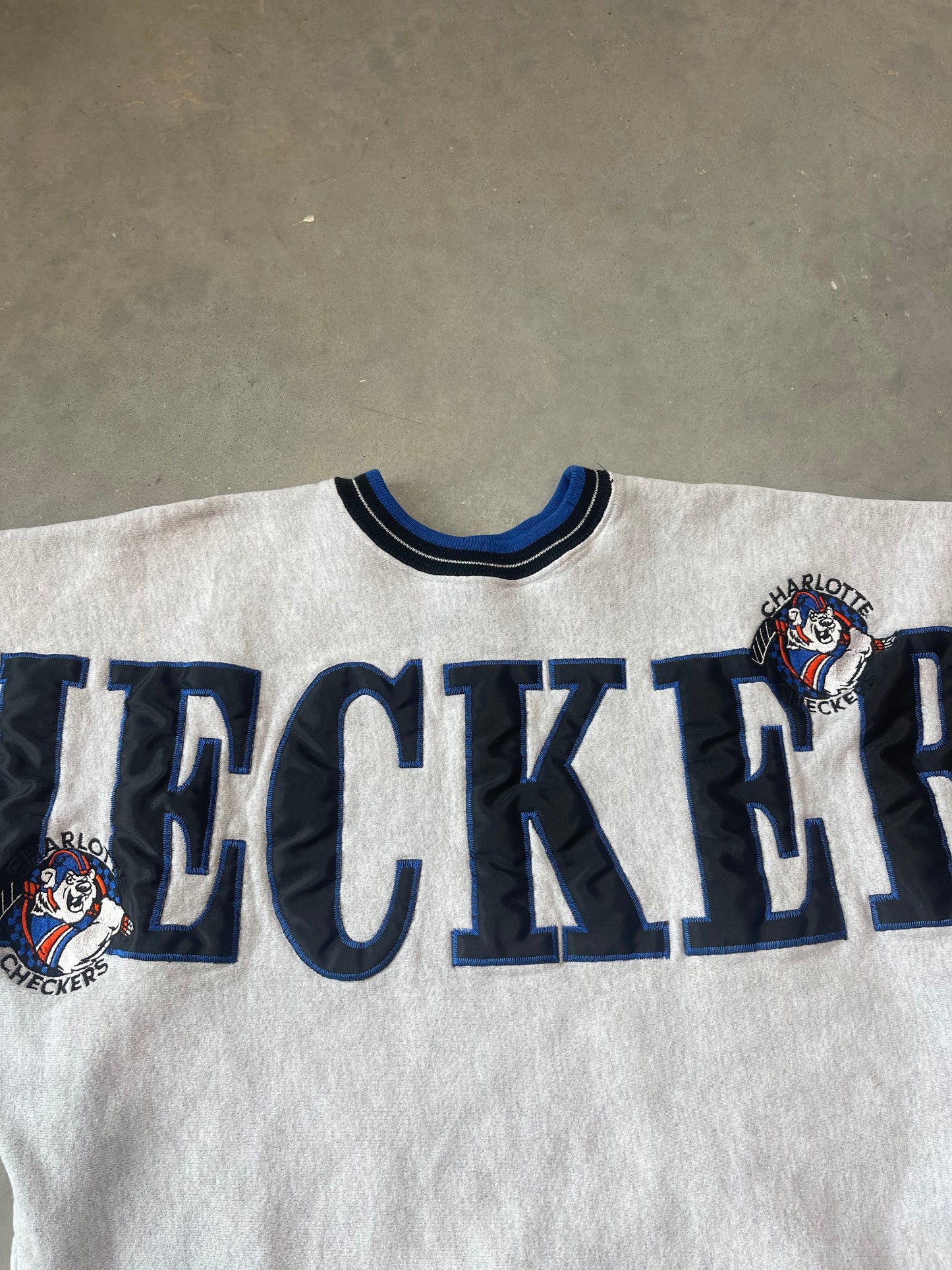 90’s Charlotte Checkers Vintage Legends Embroidered Spellout Legends ECHL Hockey Crewneck (Medium)