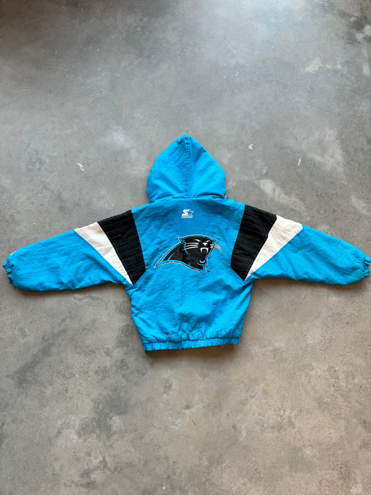 90’s Carolina Panthers Vintage Starter Electric Blue Half Zip NFL Puffer Jacket (Youth Medium)