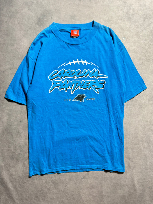 00’s Carolina Panthers Blue Cat Scratch Font Spellout NFL Tee (Large)