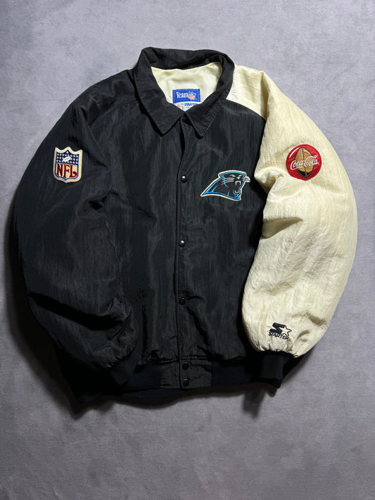 90’s Carolina Panthers x Coca-Cola Vintage Black White Colorblocked Starter NFL Coaches Style Sideline Jacket (XL)