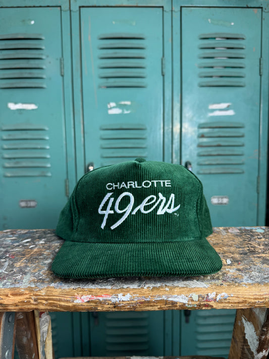 90’s UNC Charlotte 49ers Vintage Green/White Script Corduroy Snapback Hat - Deadstock (OSFA)