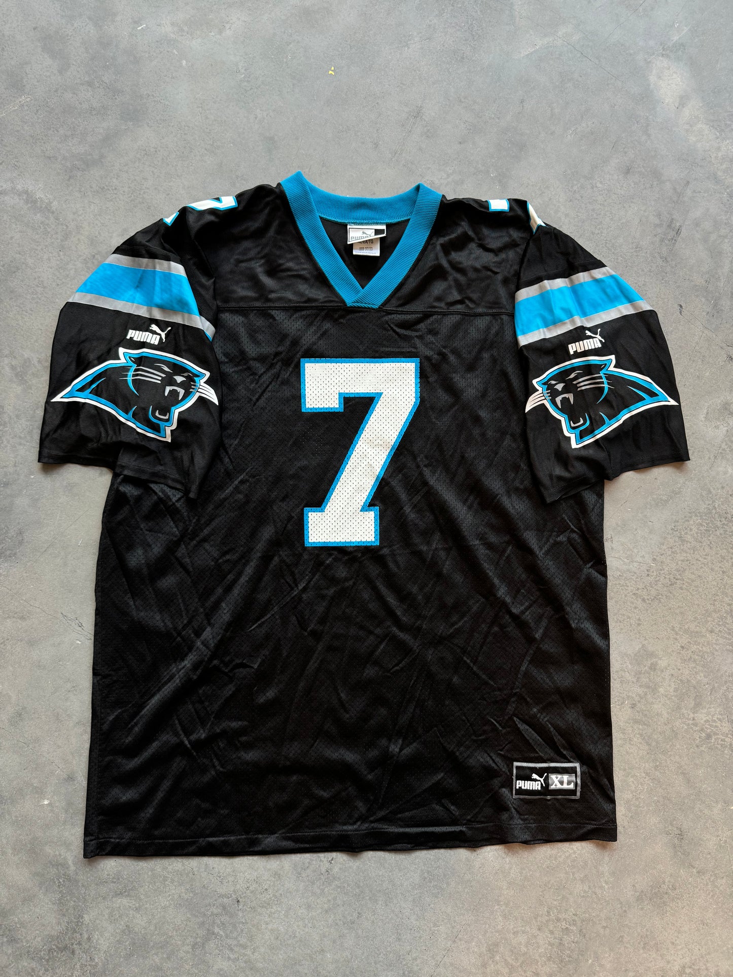 90’s Carolina Panthers Steve Beuerlein Vintage Black Puma NFL Jersey (XL)