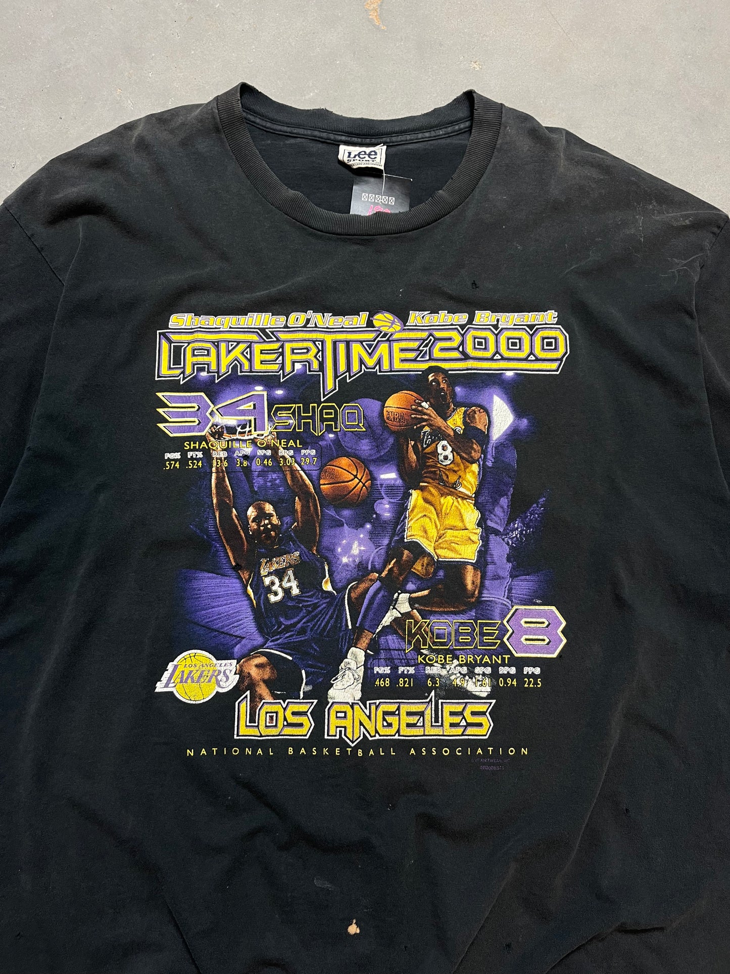 2000 Los Angeles Lakers Kobe Bryant & Shaquille O’Neal Vintage NBA Finals Champions Lee Sport Tee (XXL)