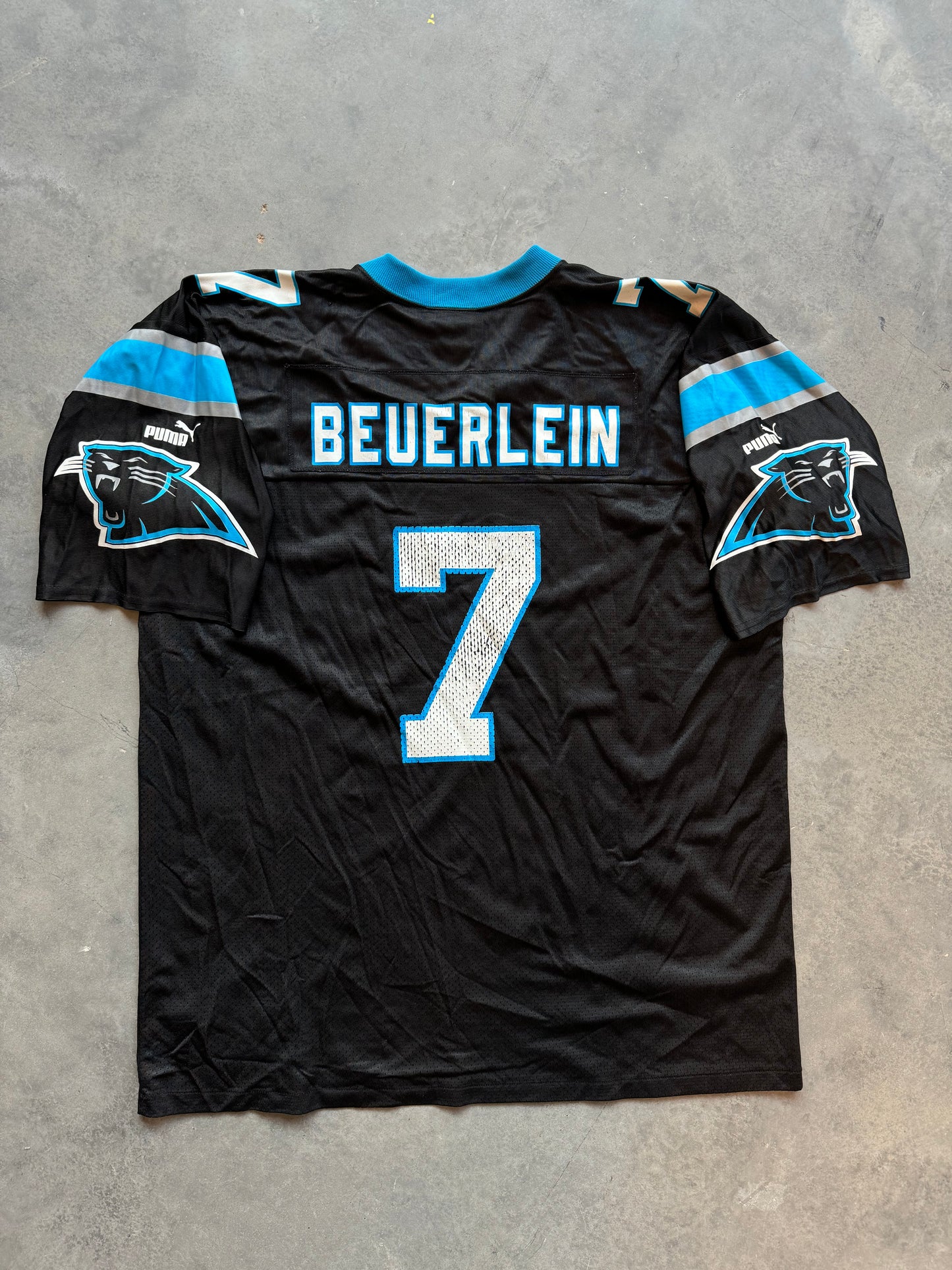 90’s Carolina Panthers Steve Beuerlein Vintage Black Puma NFL Jersey (XL)