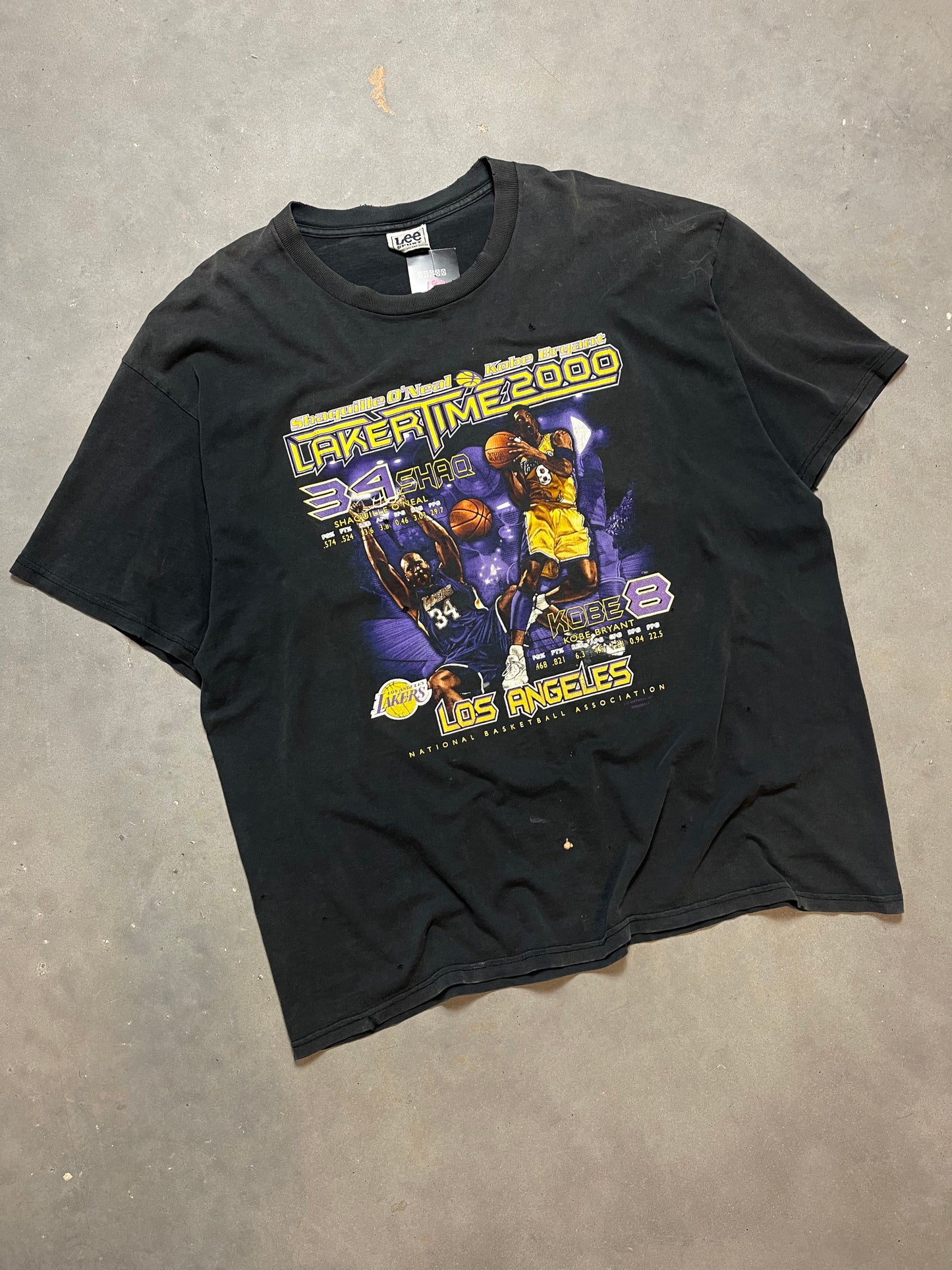 2000 Los Angeles Lakers Kobe Bryant & Shaquille O’Neal Vintage NBA Finals Champions Lee Sport Tee (XXL)