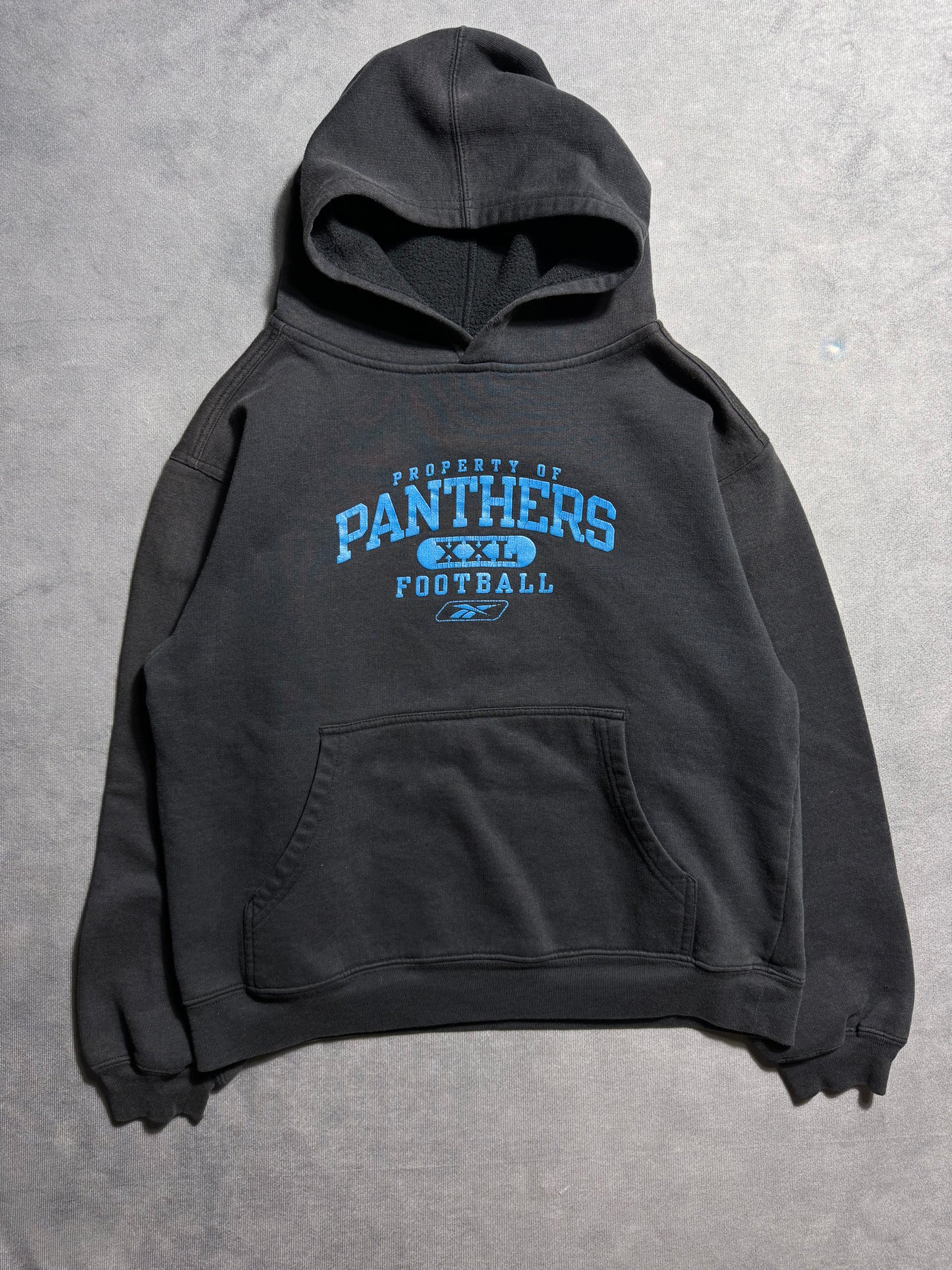 00’s Carolina Panthers Vintage Black Reebok Practice Style Print NFL Hoodie (Youth Large)