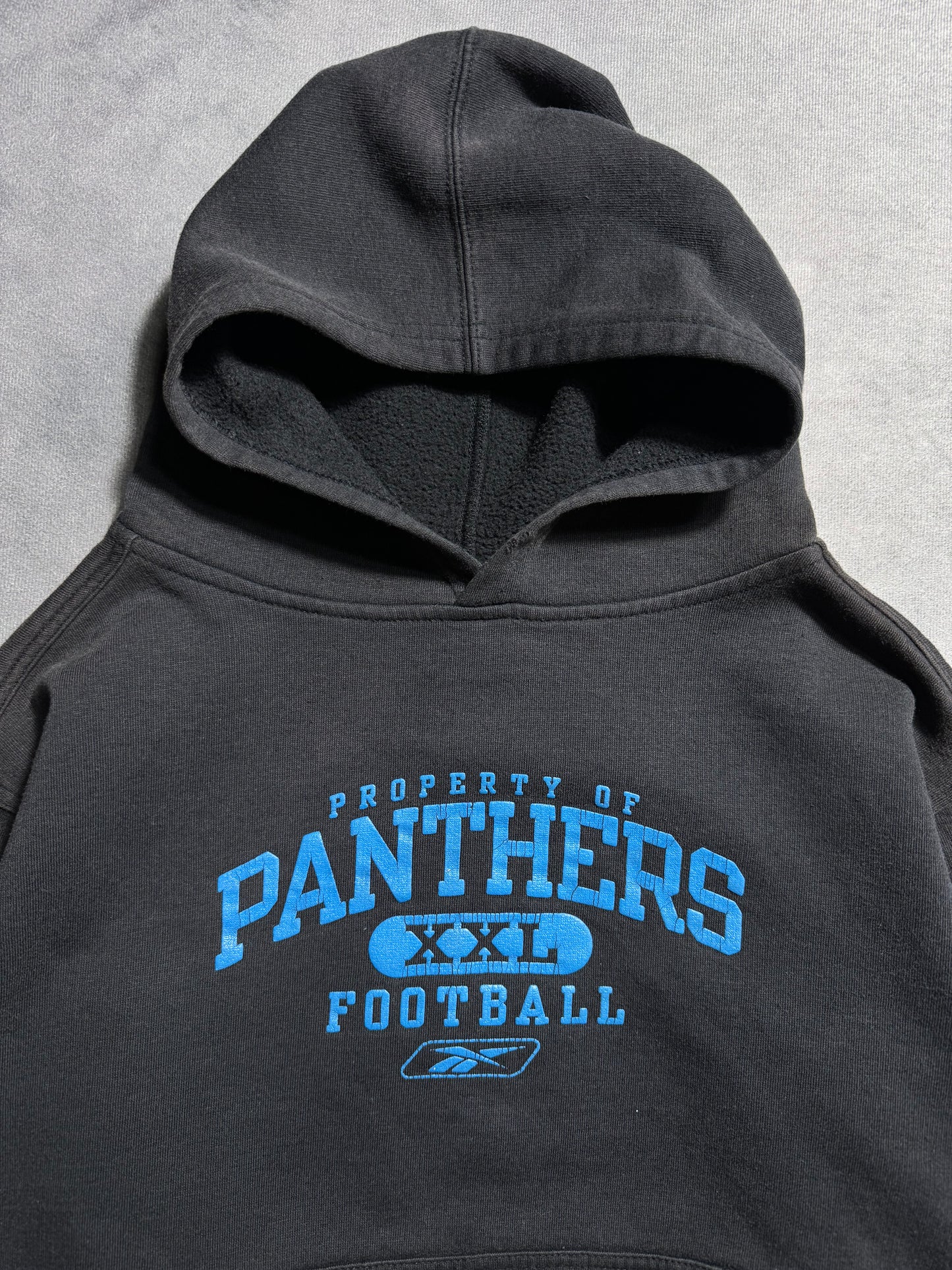 00’s Carolina Panthers Vintage Black Reebok Practice Style Print NFL Hoodie (Youth Large)