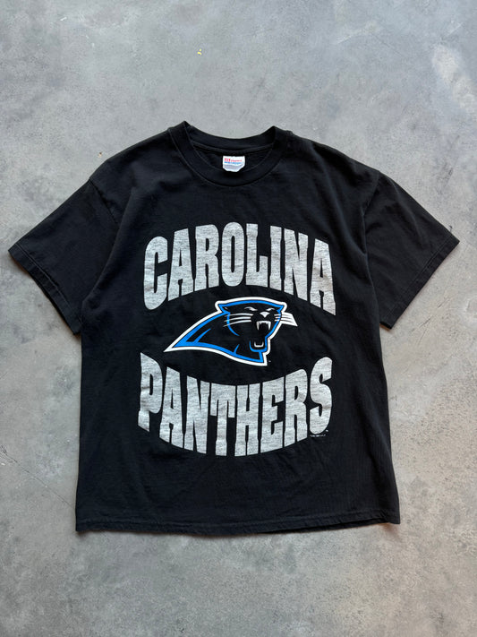 1997 Carolina Panthers Vintage Block Letter Big Logo NFL Tee (Large)