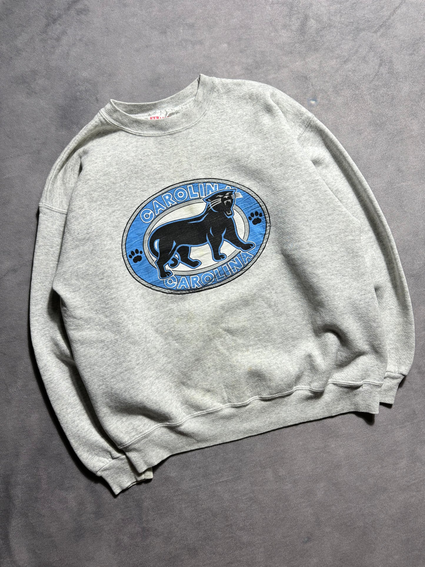 1993 Carolina Panthers Vintage Heather Grey Full Cat Alternate Logo NFL Crewneck (Medium)