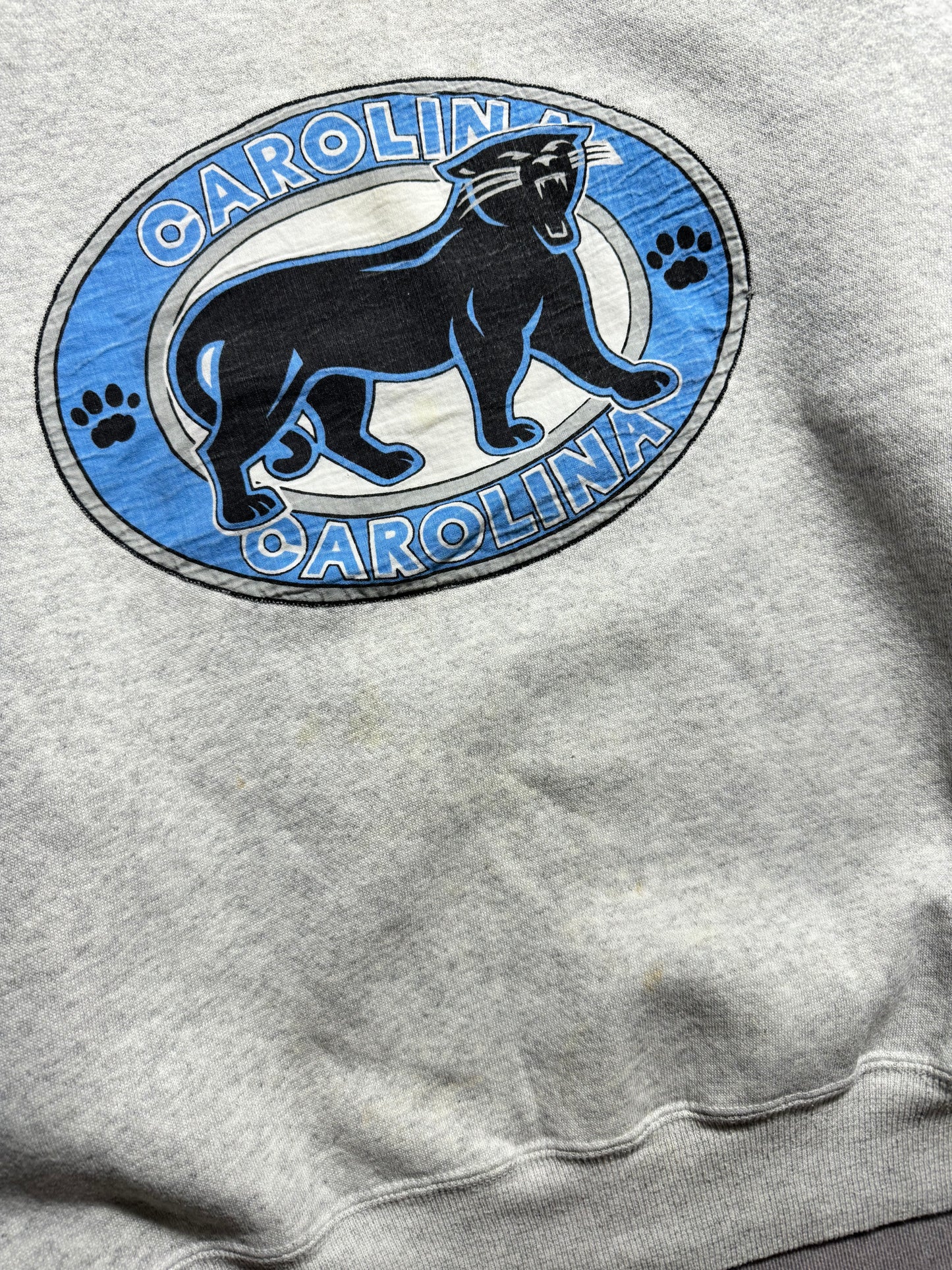 1993 Carolina Panthers Vintage Heather Grey Full Cat Alternate Logo NFL Crewneck (Medium)