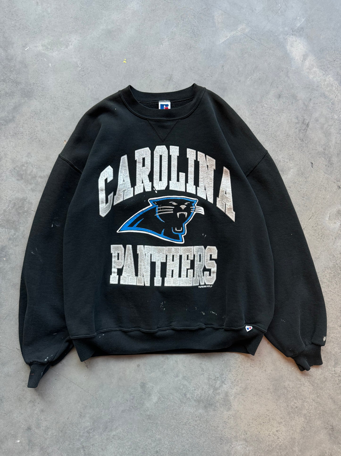 1993 Carolina Panthers Vintage Russell Athletic Heavyweight Spellout NFL Crewneck (Medium)