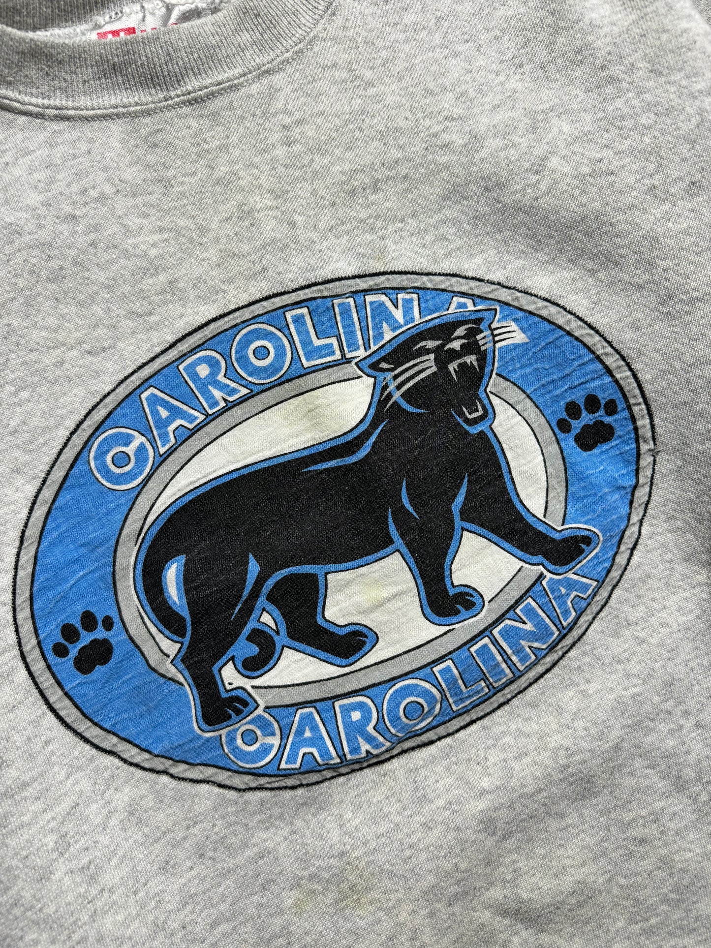 1993 Carolina Panthers Vintage Heather Grey Full Cat Alternate Logo NFL Crewneck (Medium)