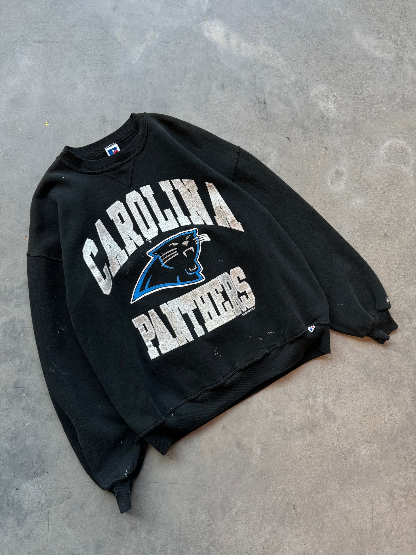 1993 Carolina Panthers Vintage Russell Athletic Heavyweight Spellout NFL Crewneck (Medium)