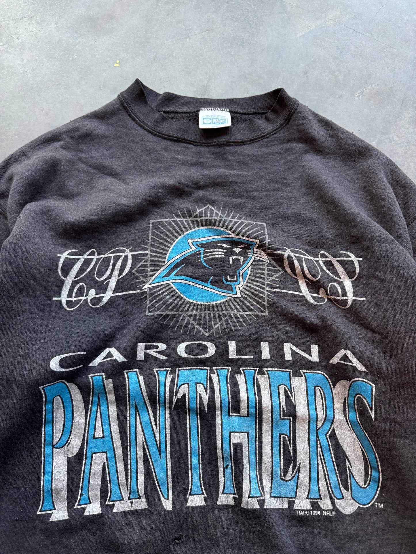 1994 Carolina Panthers Vintage Faded Thinned Out NFL Crewneck (Large)