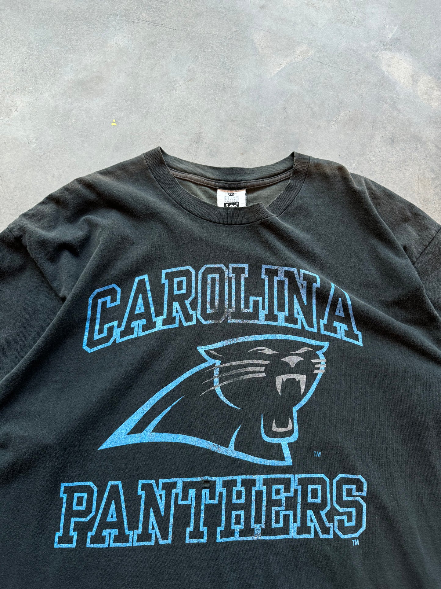 1993 Carolina Panthers Vintage Faded NFL Blocker Letter Tee (XXL)