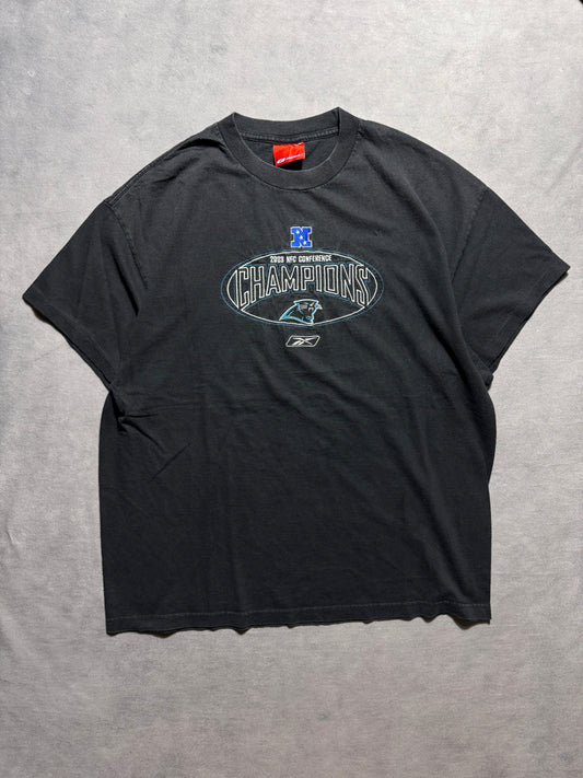 2003 Carolina Panthers NFC Champions Vintage Black Reebok Embroidered NFL Tee (Large)