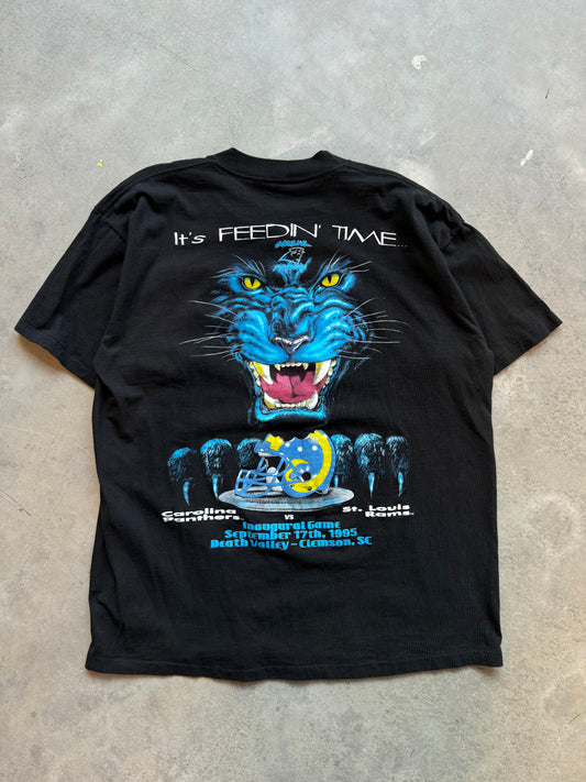 1995 Carolina Panthers vs. St. Louis Rams “It’s Feedin’ Time” Inaugural Season First Home Game Vintage NFL Tee (Large)