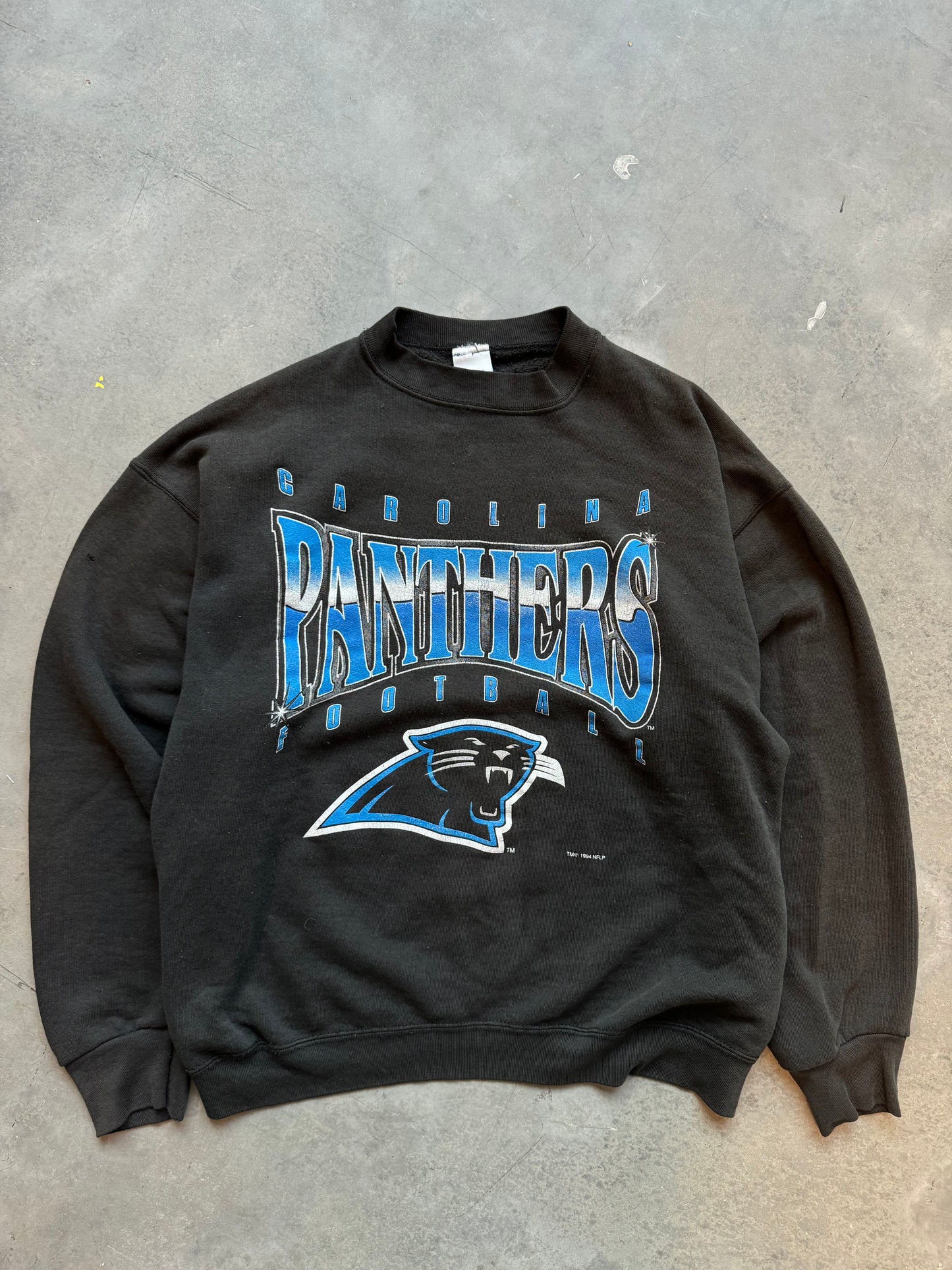 1994 Carolina Panthers Vintage Salem Sportswear Faded NFL Spellout Crewneck (Large)