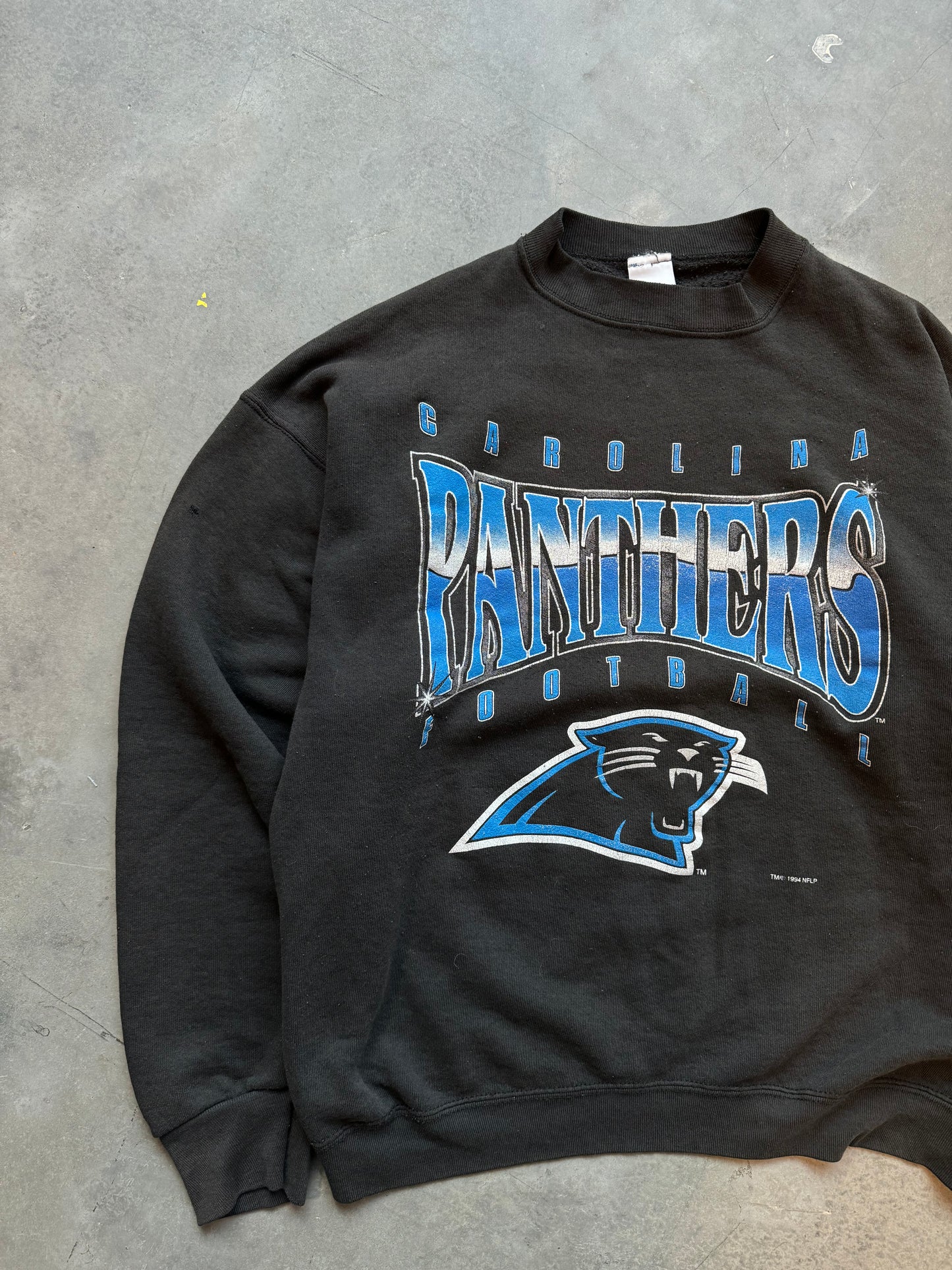 1994 Carolina Panthers Vintage Salem Sportswear Faded NFL Spellout Crewneck (Large)