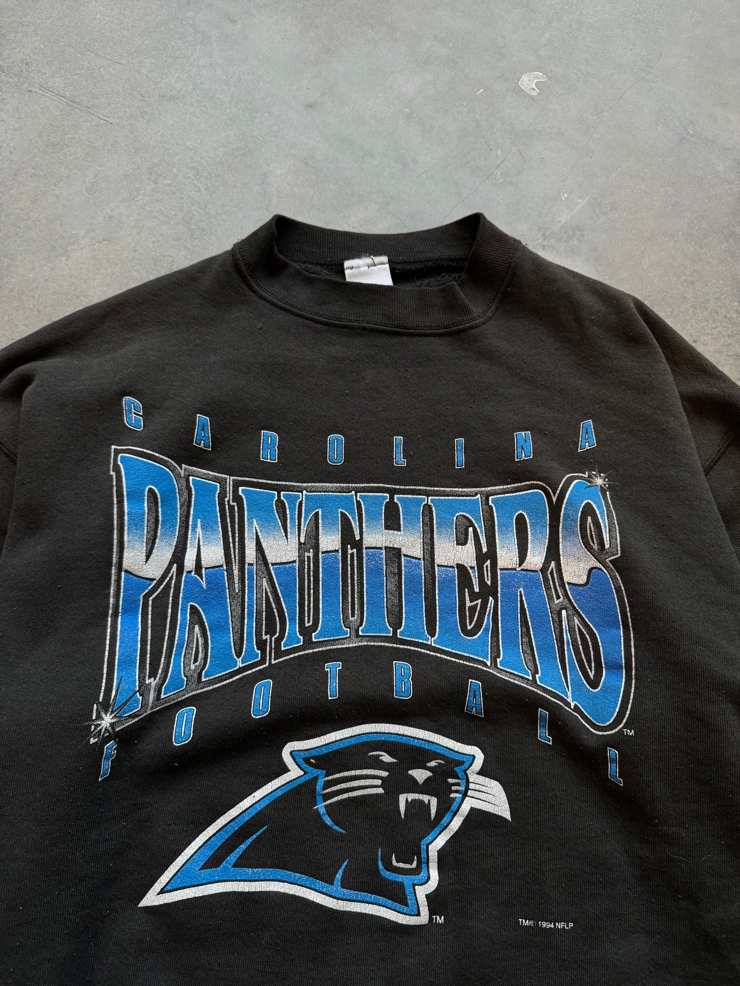 1994 Carolina Panthers Vintage Salem Sportswear Faded NFL Spellout Crewneck (Large)