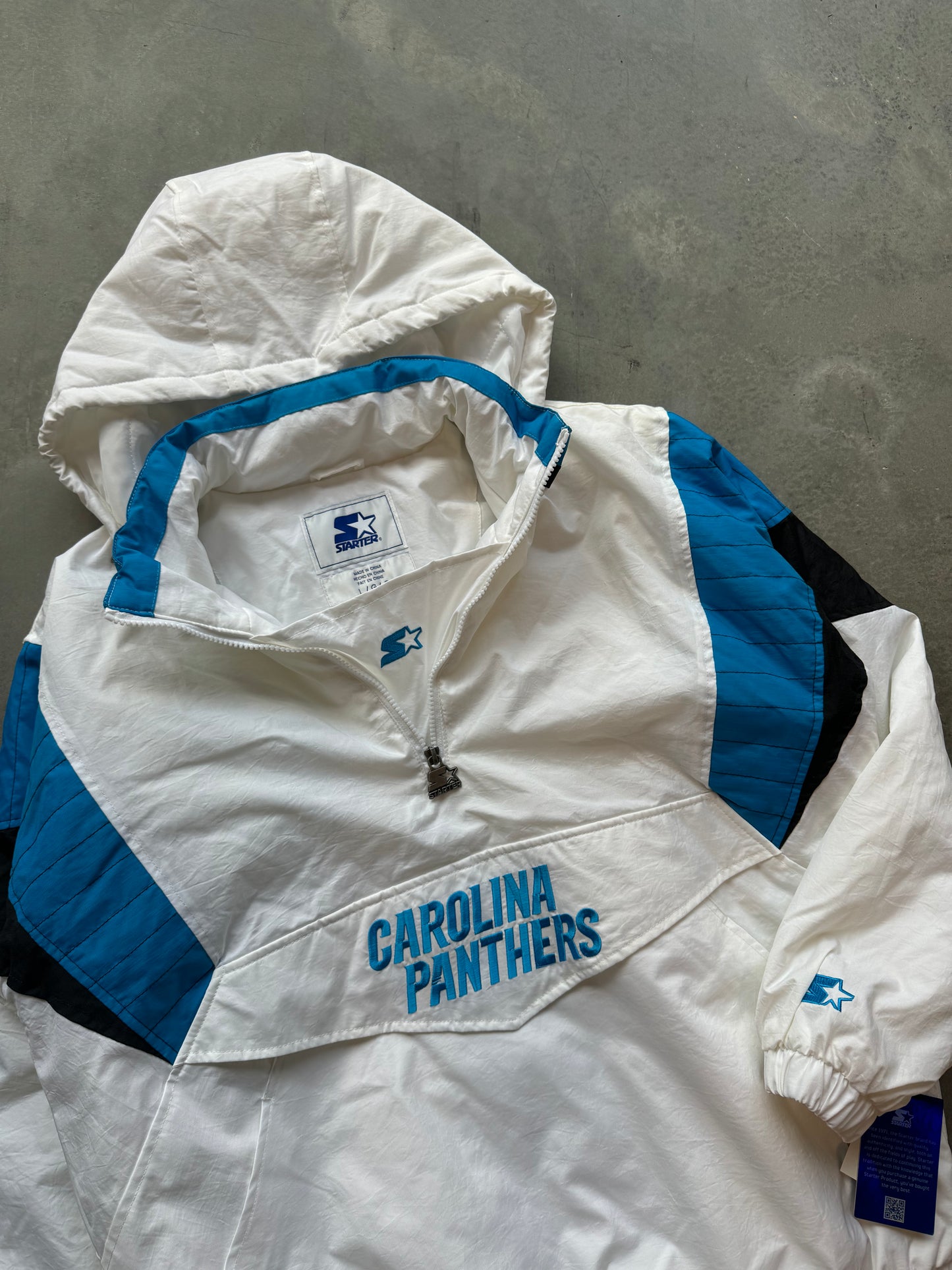 Carolina Panthers White Starter Half Zip NFL Puffer Jacket - Deadstock (Large)