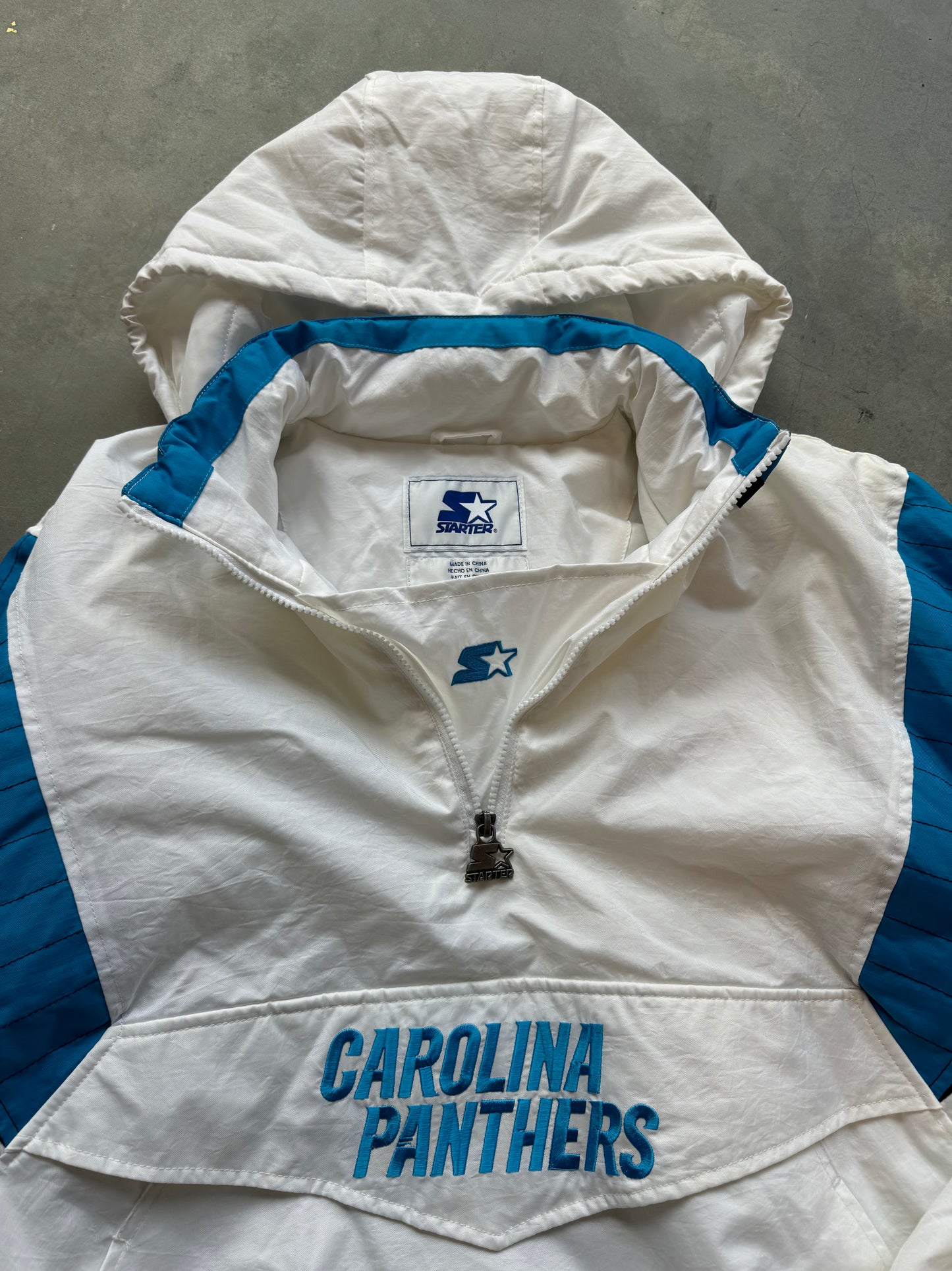 Carolina Panthers White Starter Half Zip NFL Puffer Jacket - Deadstock (Large)