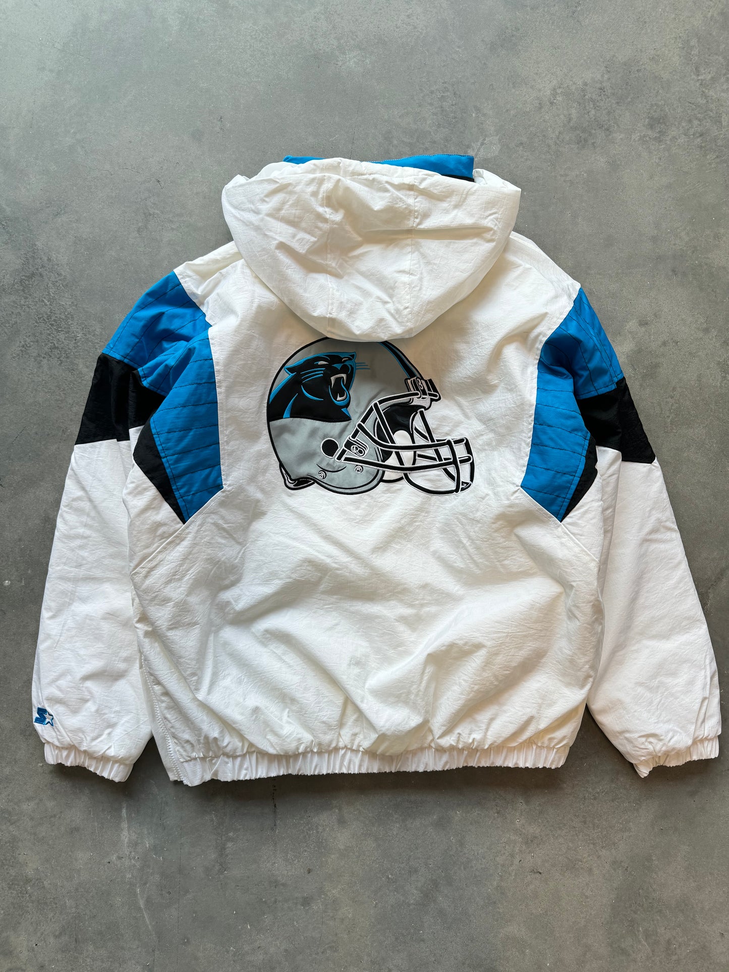 Carolina Panthers White Starter Half Zip NFL Puffer Jacket - Deadstock (Large)