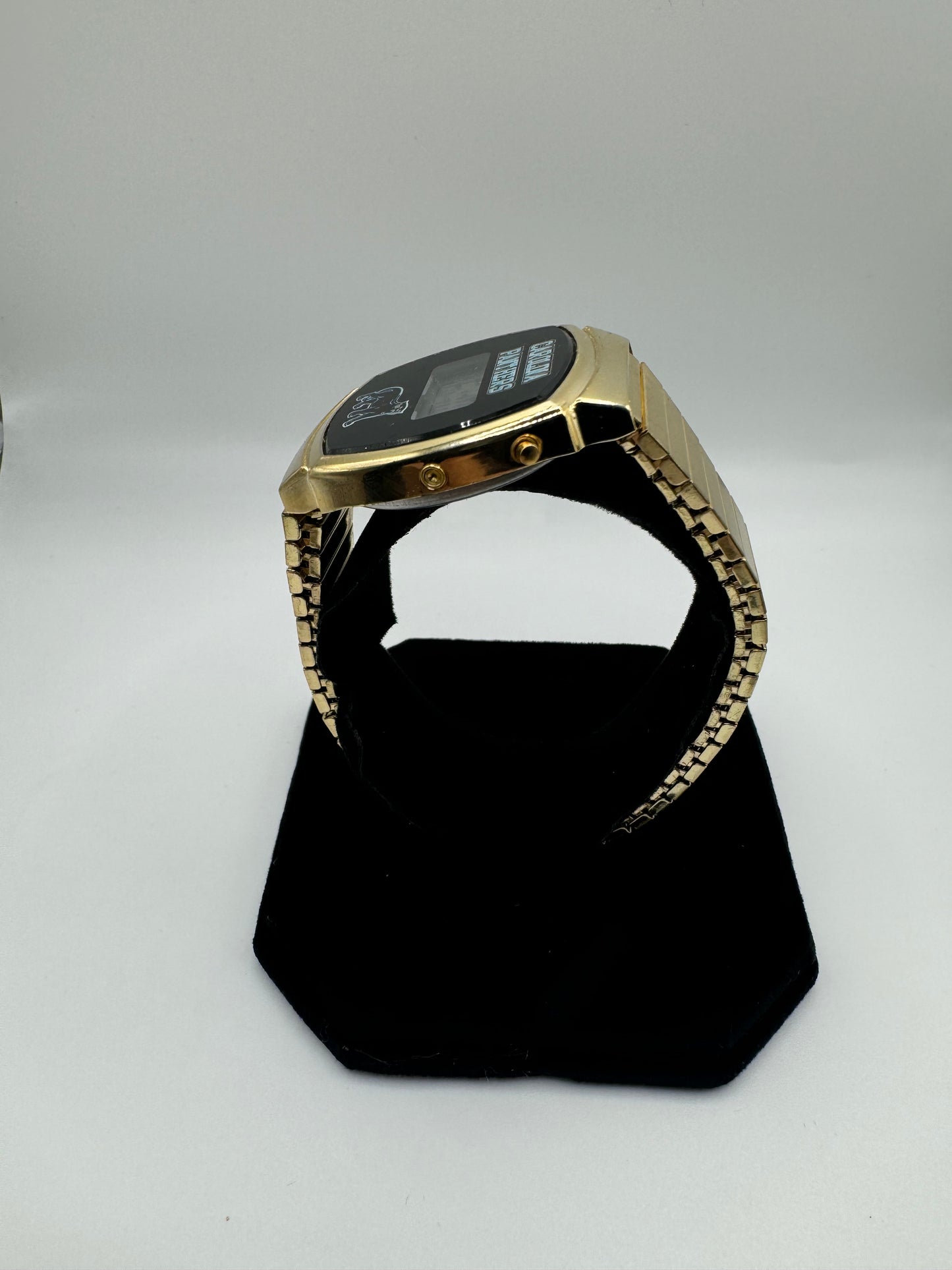 90’s Carolina Panthers Vintage Gold Tone Alternate Full Cat Logo NFL Digital Watch (OSFA)
