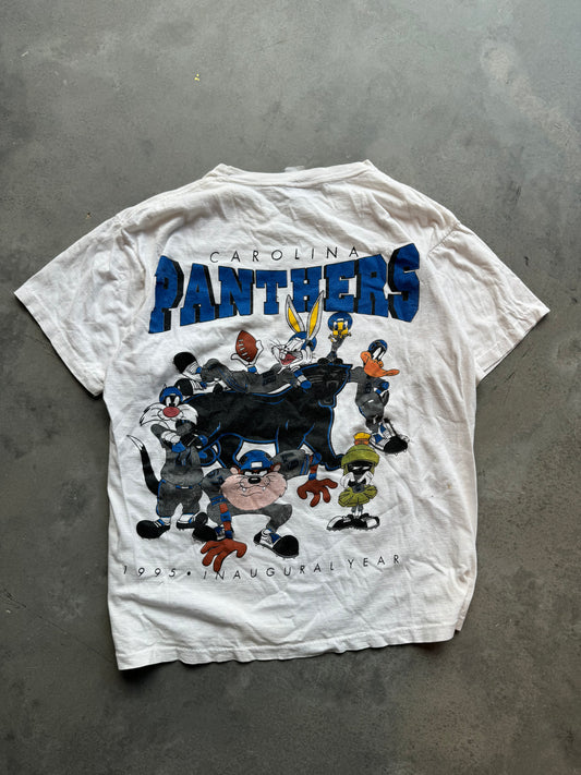 1995 Carolina Panthers x Looney Tunes Vintage Front & Back Print Inaugural Season NFL Tee (Large)