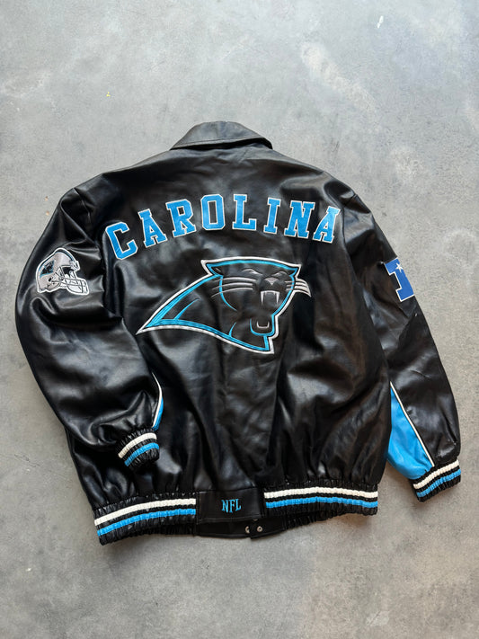 90’s Carolina Panthers Vintage Spellout NFL Leather Jacket (XXL)