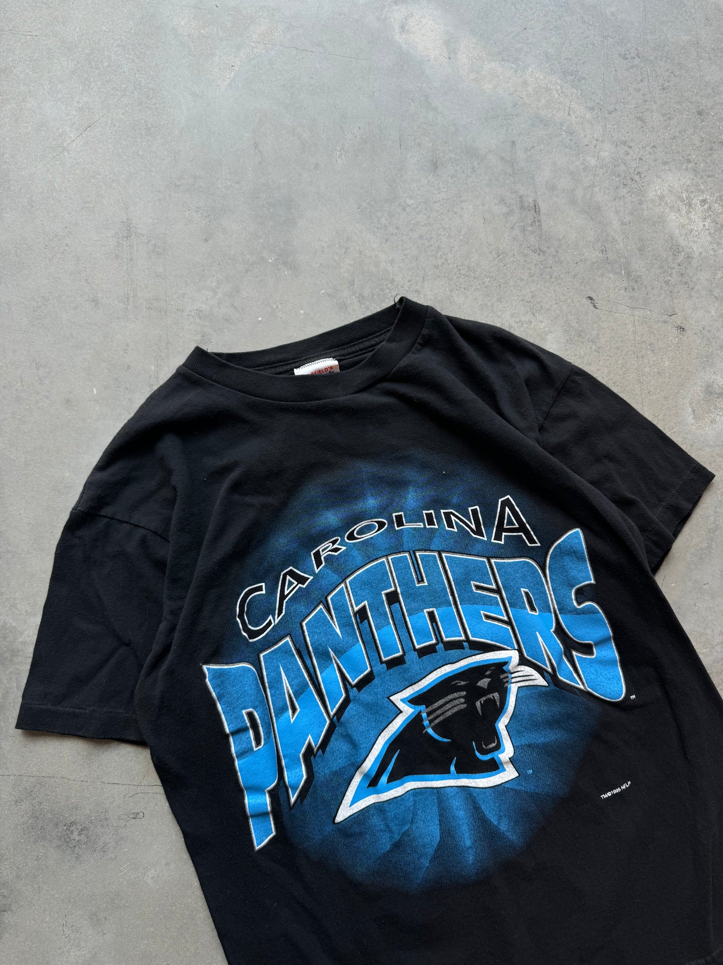 1995 Carolina Panthers Vintage Inaugural Season Burst Print NFL Tee (Medium)