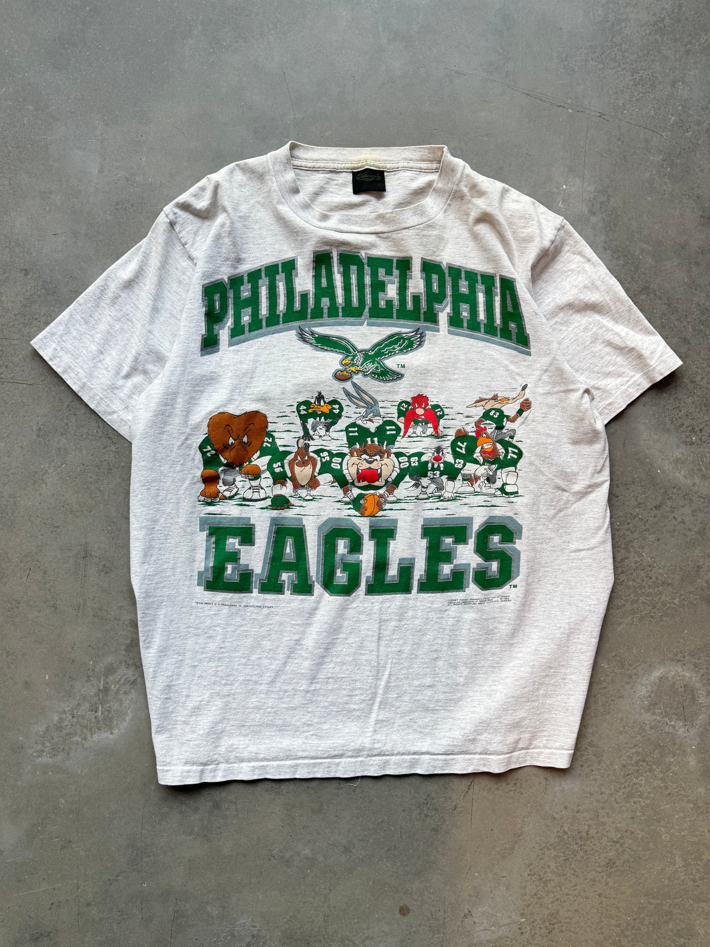 1992 Philadelphia Eagles x Looney Tunes Vintage Heather Grey Cartoon Crossover NFL Tee (XL)