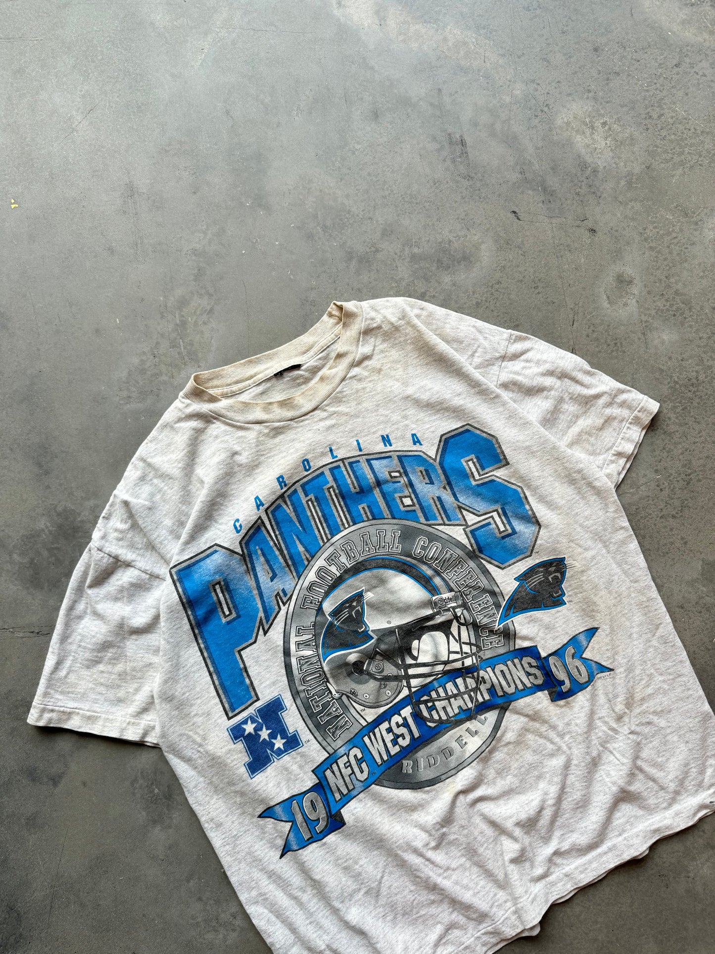 1996 Carolina Panthers Vintage NFC West Champions NFL Tee - Signed by Dom Capers & Muhsin Muhammad (Large)