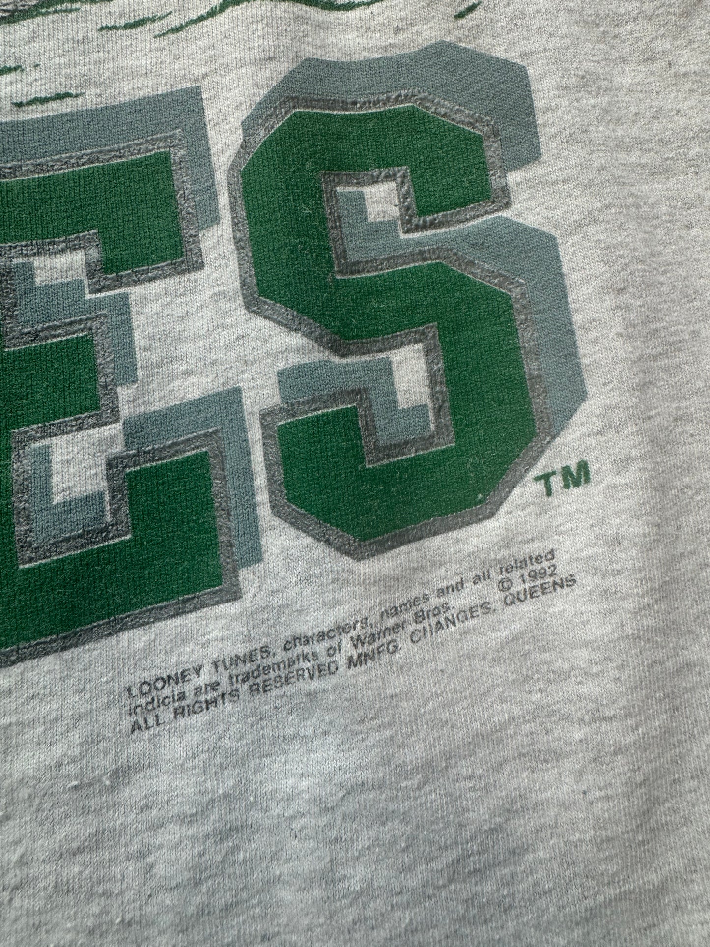 1992 Philadelphia Eagles x Looney Tunes Vintage Heather Grey Cartoon Crossover NFL Tee (XL)