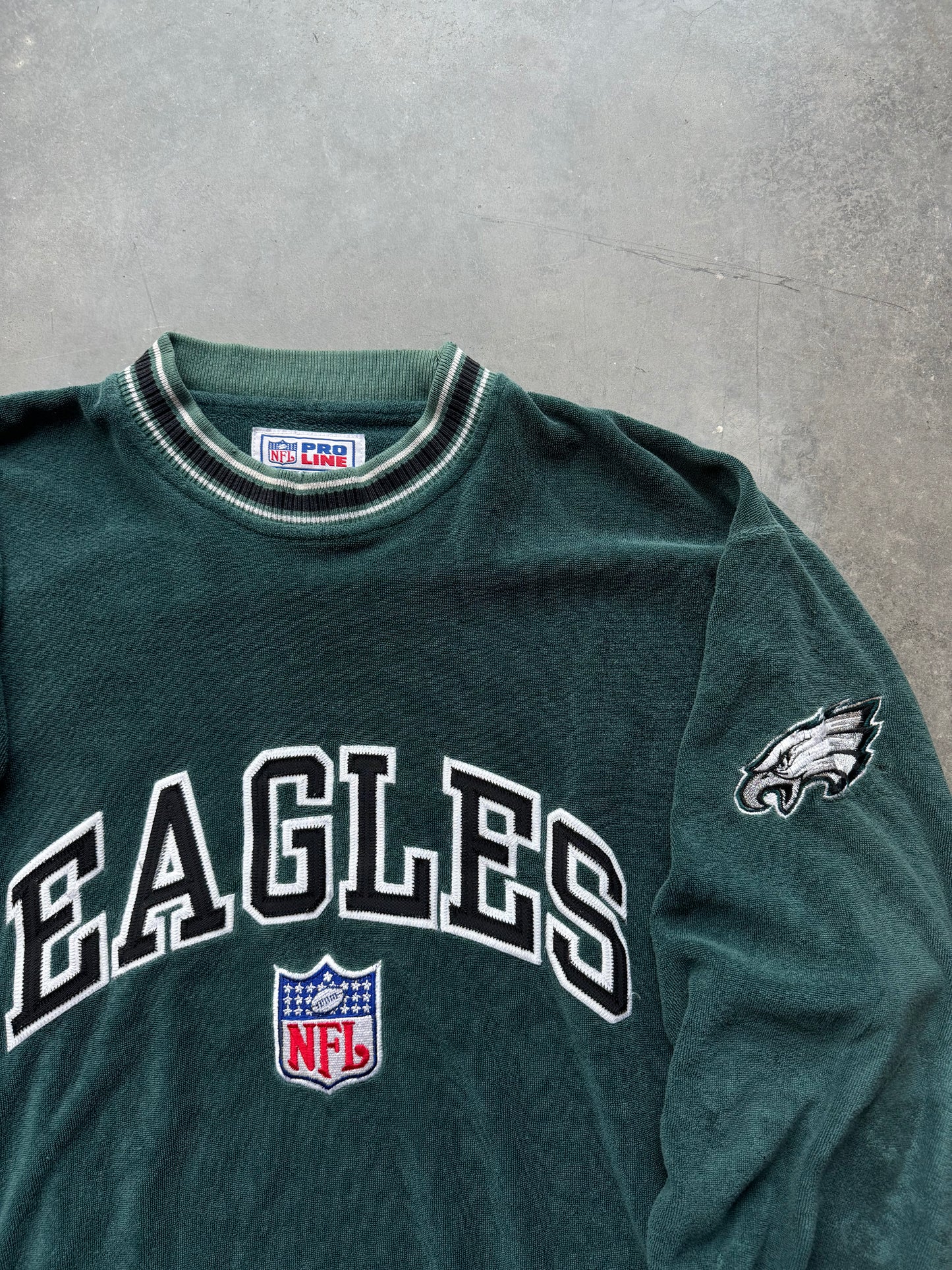 90’s Philadelphia Eagles Vintage Midnight Green Starter Embroidered Heavyweight NFL Crewneck (Large)