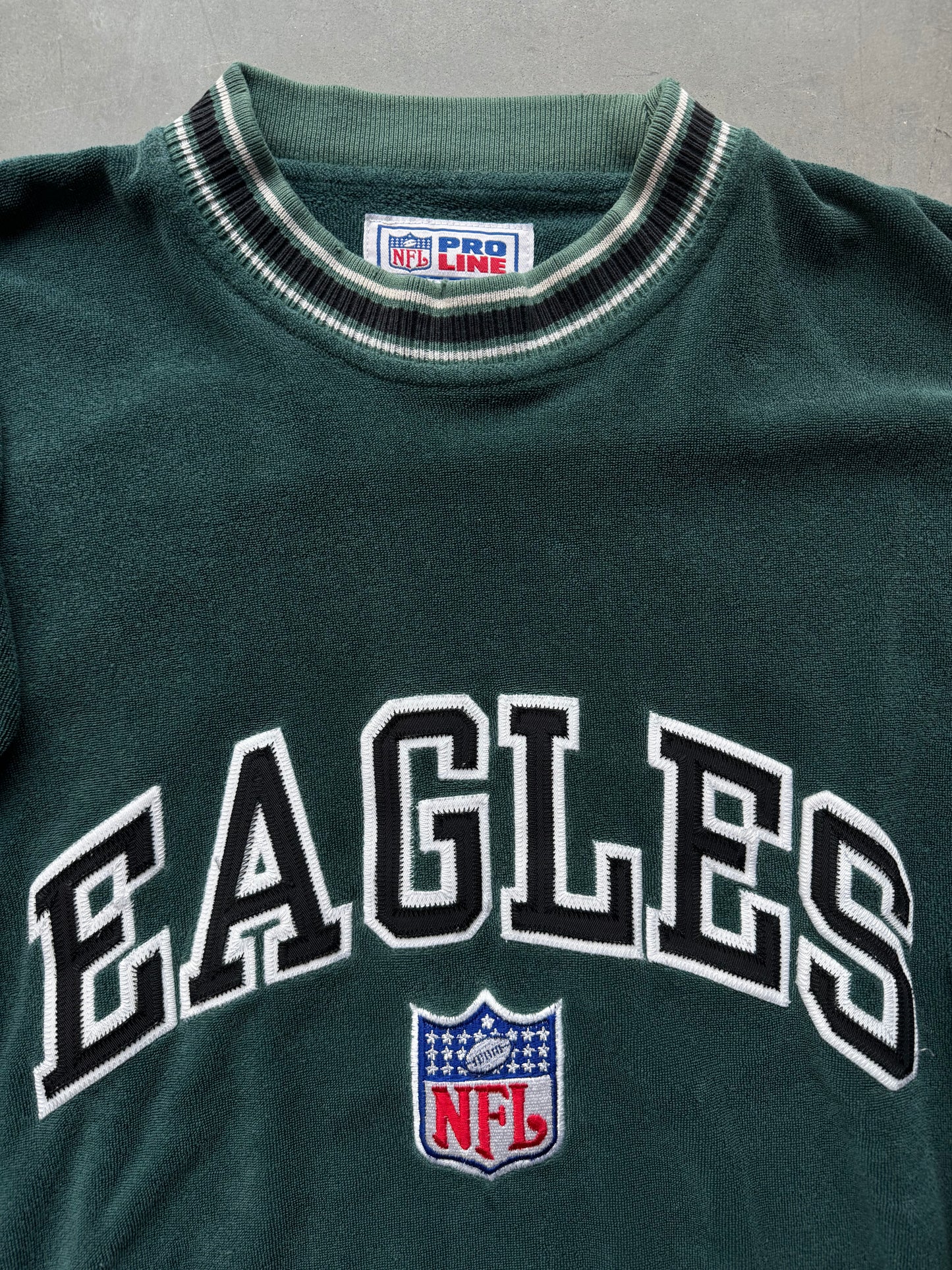 90’s Philadelphia Eagles Vintage Midnight Green Starter Embroidered Heavyweight NFL Crewneck (Large)