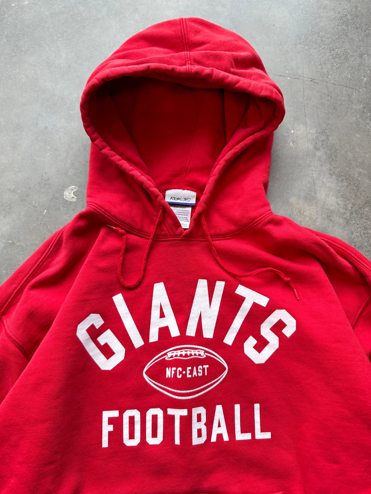00’s New York Giants Vintage Red Reebok Practice Style Heavyweight NFL Hoodie (XL)