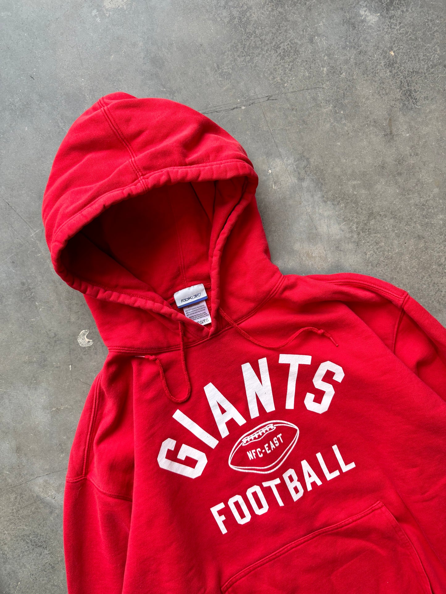 00’s New York Giants Vintage Red Reebok Practice Style Heavyweight NFL Hoodie (XL)