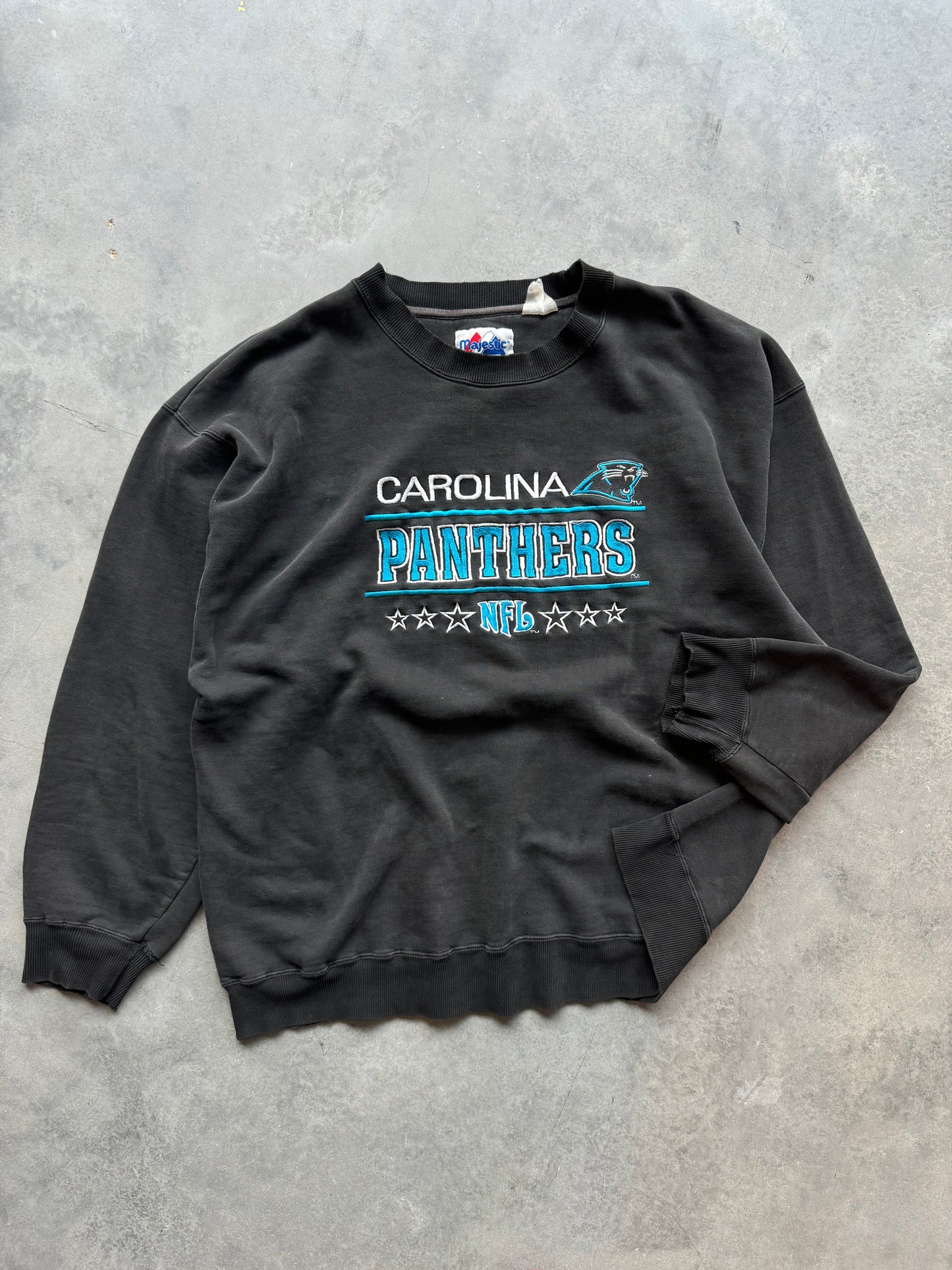 90’s Carolina Panthers Vintage Majestic Heavyweight Embroidered Distressed NFL Crewneck (XXL)