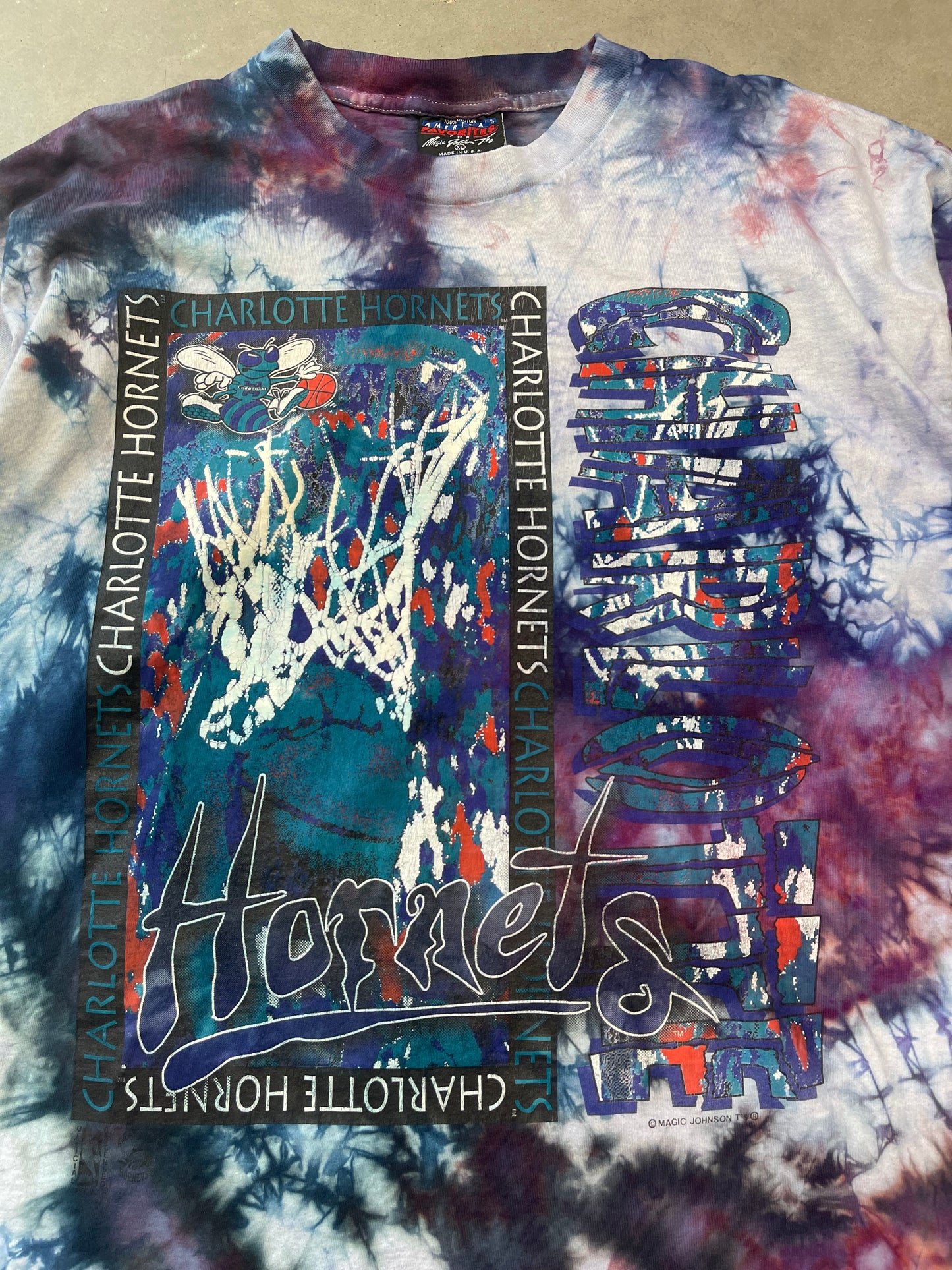 90’s Charlotte Hornets Vintage Magic Johnson Tees Custom Tie Dye NBA Tee (XL)