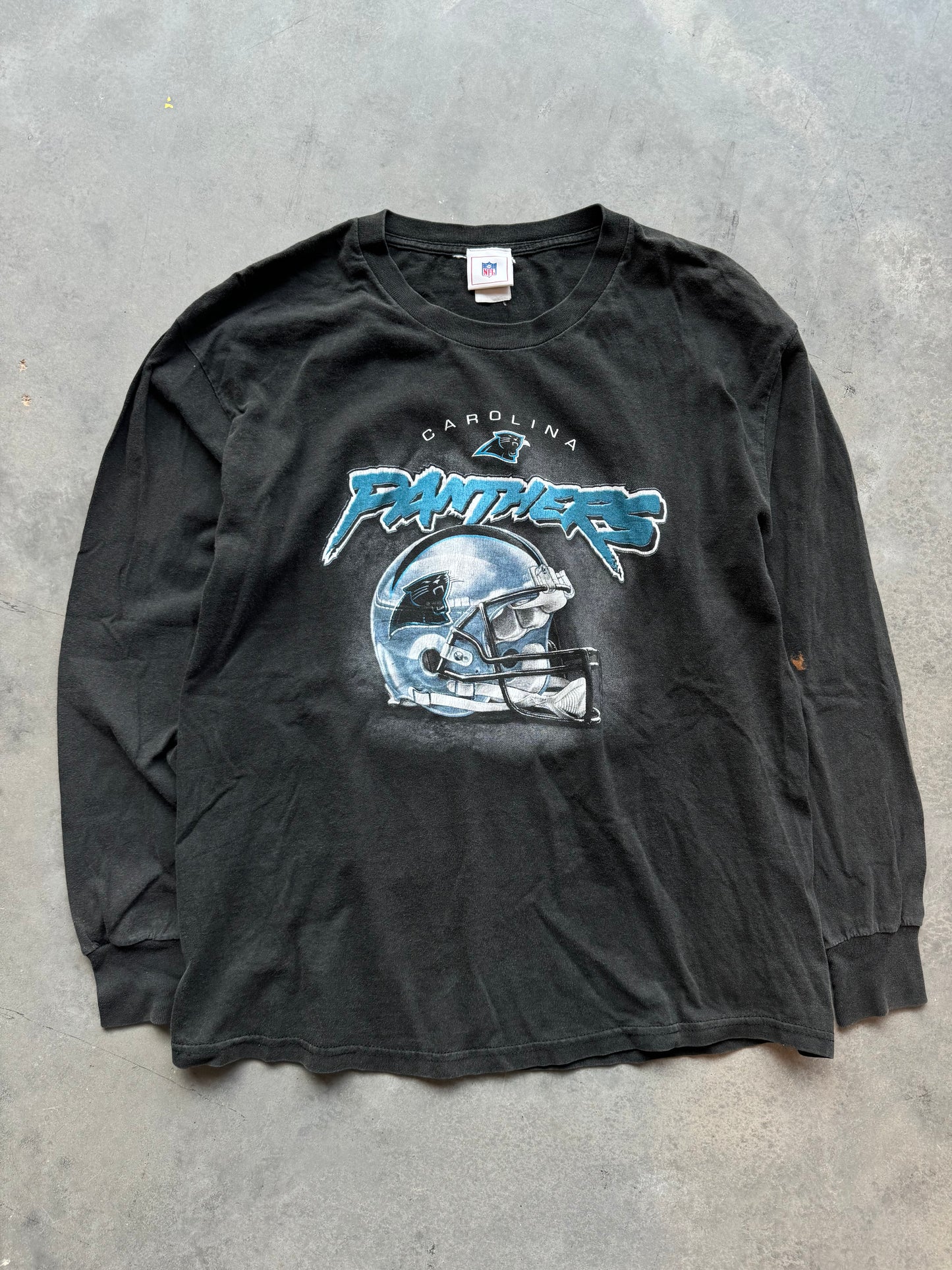 00’s Carolina Panthers Vintage Reflective Helmet NFL Longsleeve Tee (Large)